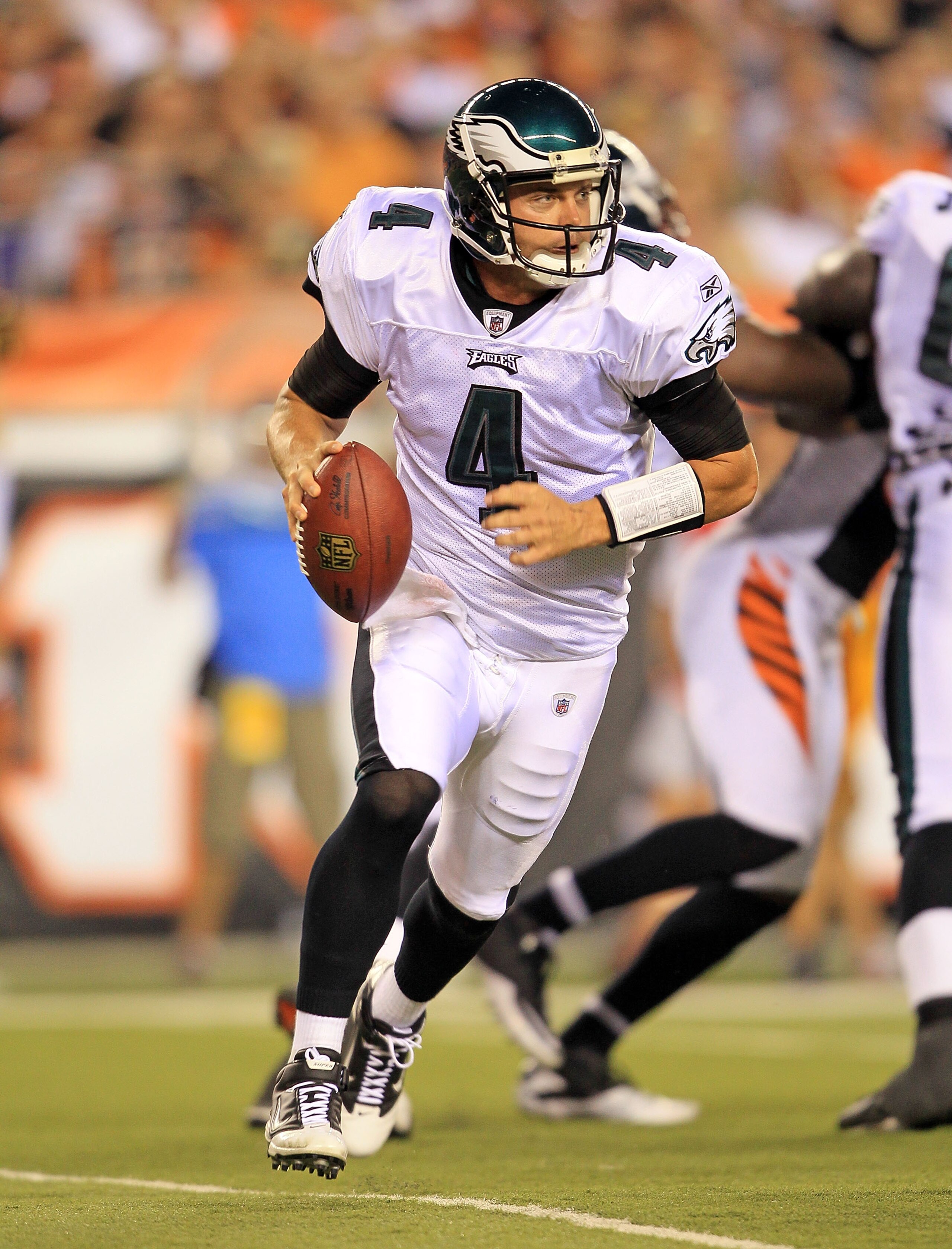 CINCINNATI - AUGUST 20: Kevin Kolb #4 of the Philadelphia Eagles runs with the ball during the NFL preseason game against the Cincinnati Bengals at Paul Brown Stadium on August 20, 2010 in Cincinnati, Ohio. (Photo by Andy Lyons/Getty Images) CINCINNATI - AUGUST 20: Kevin Kolb #4 of the Philadelphia Eagles runs with the ball during the NFL preseason game against the Cincinnati Bengals at Paul Brown Stadium on August 20, 2010 in Cincinnati, Ohio. (Photo by Andy Lyons/Getty Images)