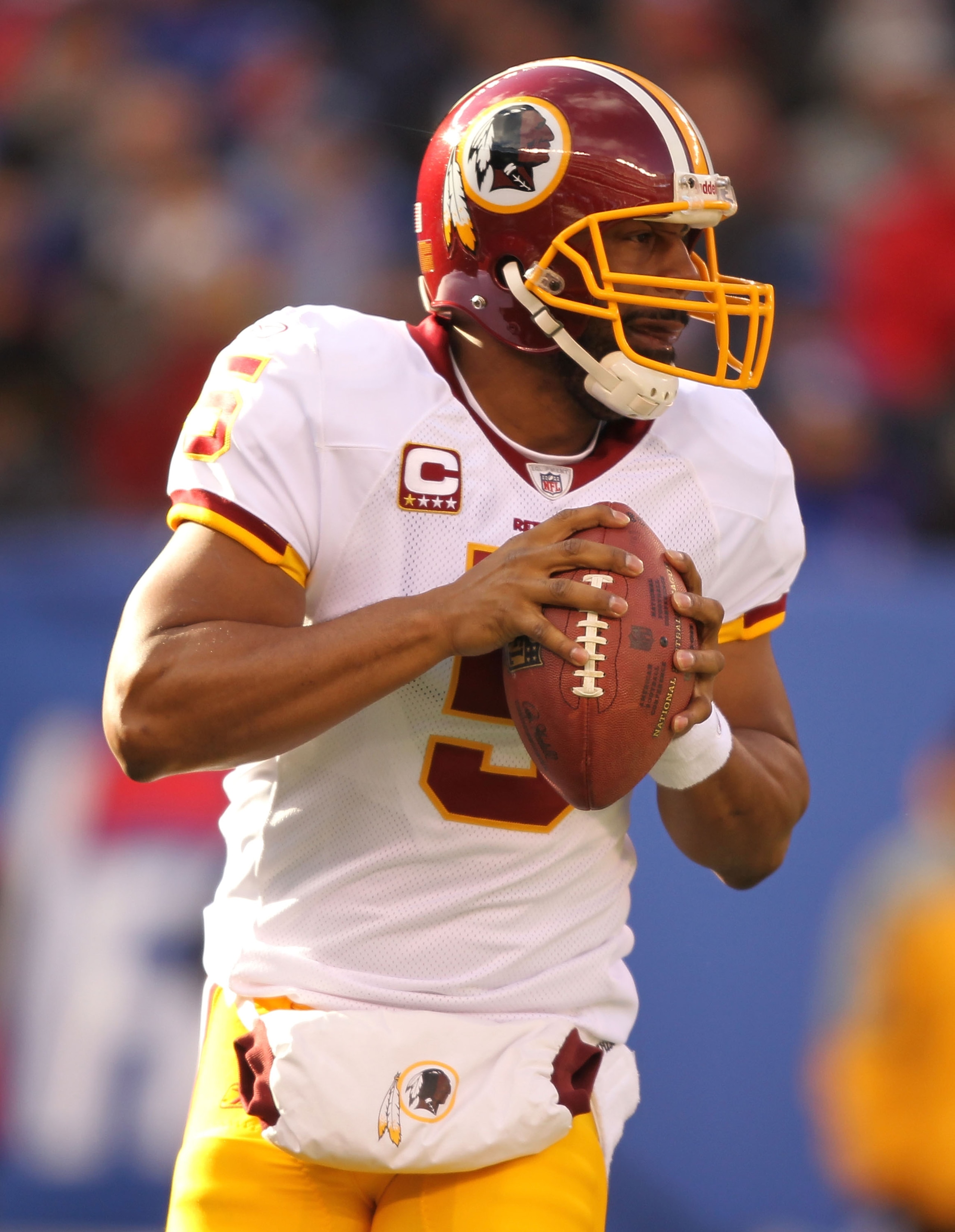 EAST RUTHERFORD, NJ - DECEMBER 05: Donovan McNabb #5 of the Washington Redskins passes the ball against the New York Giants during their game on December 5, 2010 at The New Meadowlands Stadium in East Rutherford, New Jersey. (Photo by Al Bello/Getty Im EAST RUTHERFORD, NJ - DECEMBER 05: Donovan McNabb #5 of the Washington Redskins passes the ball against the New York Giants during their game on December 5, 2010 at The New Meadowlands Stadium in East Rutherford, New Jersey. (Photo by Al Bello/Getty Im