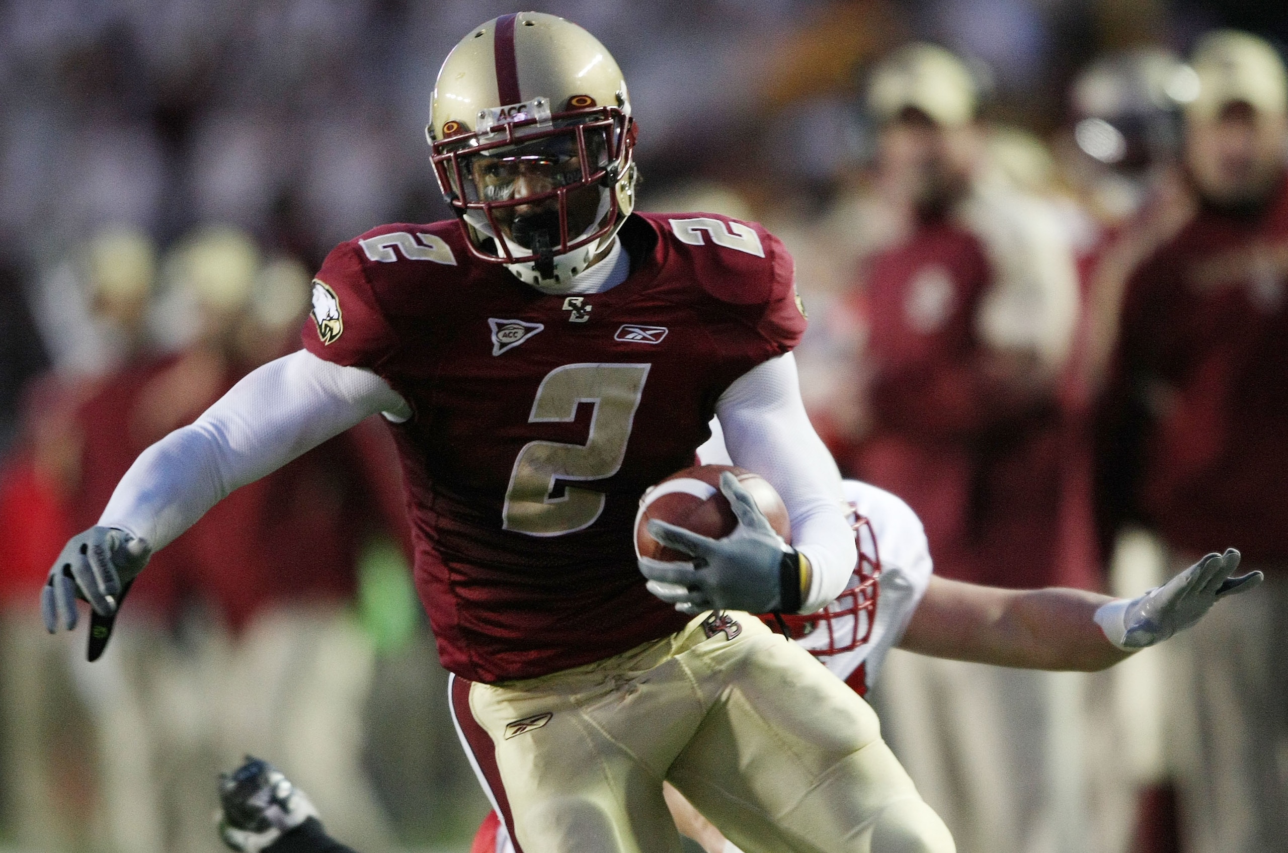 CHESTNUT HILL, MA - OCTOBER 17: Montel Harris #2 of the Boston College Eagles carries the ball in for a touchdown in the third quarter against the North Carolina State Wolfpack on October 17, 2009 at Alumni Stadium in Chestnut Hill, Massachusetts.The Eagl