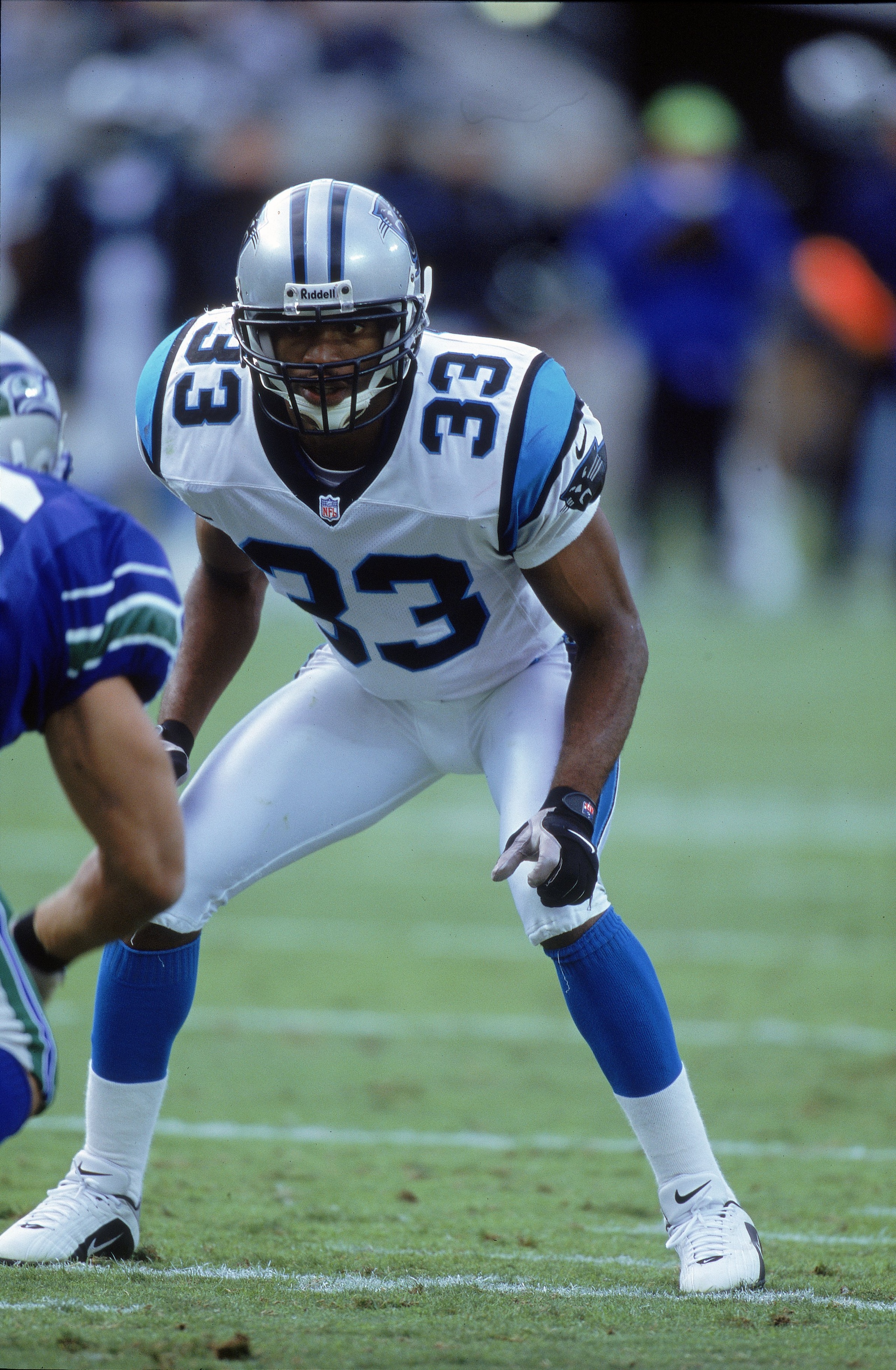 8 Oct 2000: Doug Evans #33 of the Carolina Panthers gets ready to move at the snap during the game against the Seattle Seahawks  at the Ericsson Stadium in Charlotte, North Carolina.  The Panthers defeated the Seahawks 23-3.Mandatory Credit: Scott Hallera