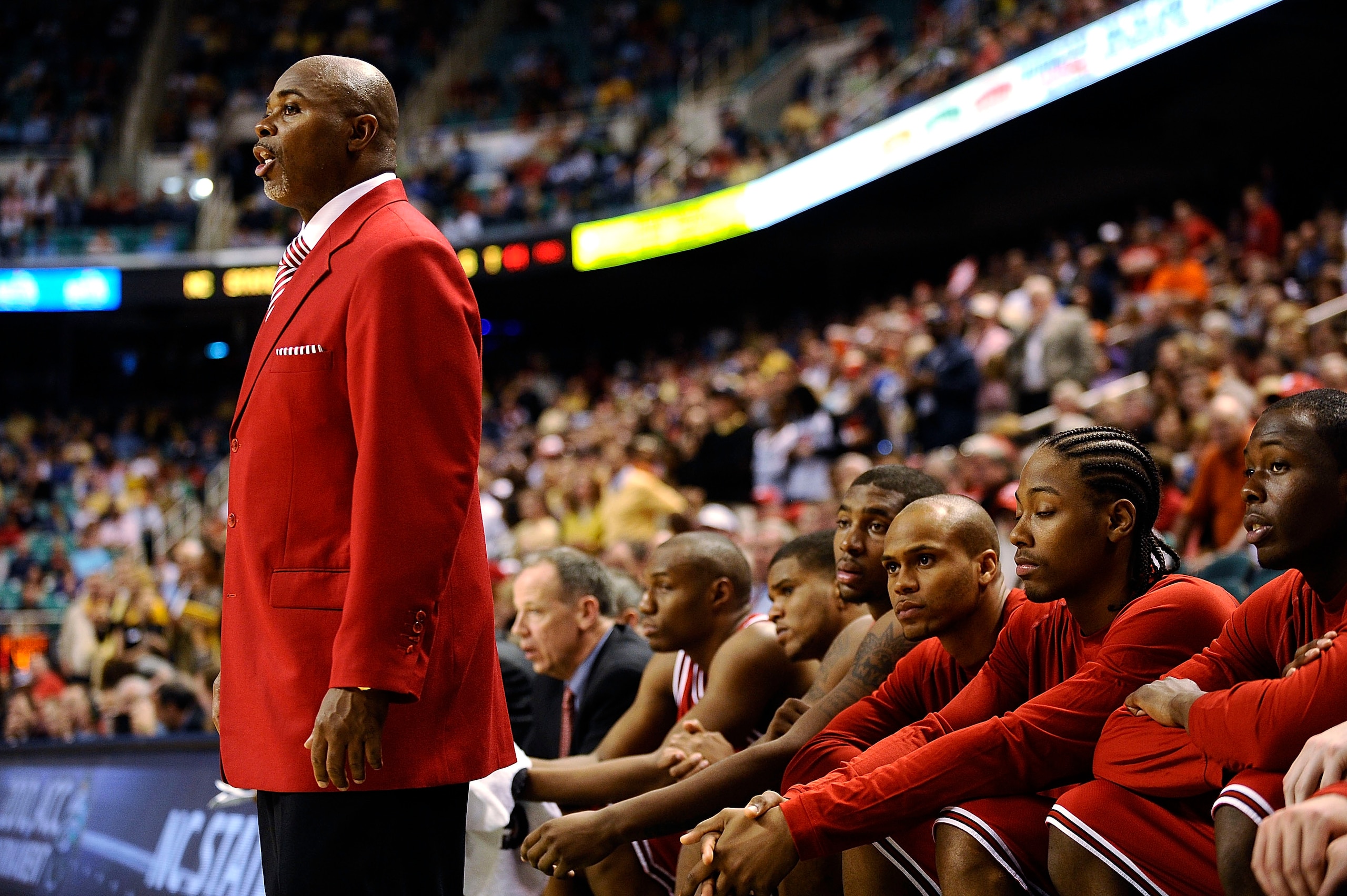 GREENSBORO, NC - MARCH 13:  Sidney Lowe, head coach of the North Carolina State Wolfpack coaches against the Georgia Tech Yellow Jackets in their semifinal game in the 2010 ACC Men's Basketball Tournament at the Greensboro Coliseum on on March 13, 2010 in