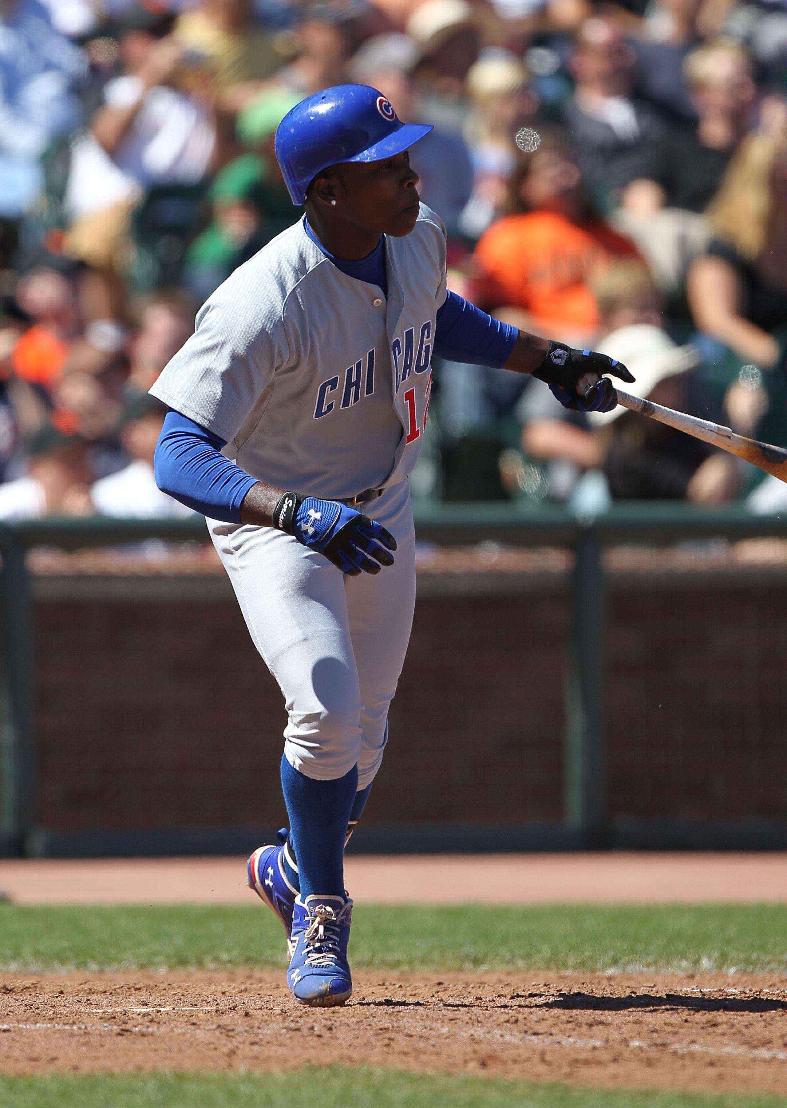 SAN FRANCISCO - AUGUST 12:  Alfonso Soriano #12 of the Chicago Cubs bats against the San Francisco Giants during an MLB game at AT&T Park on August 12, 2010 in San Francisco, California.  (Photo by Jed Jacobsohn/Getty Images)