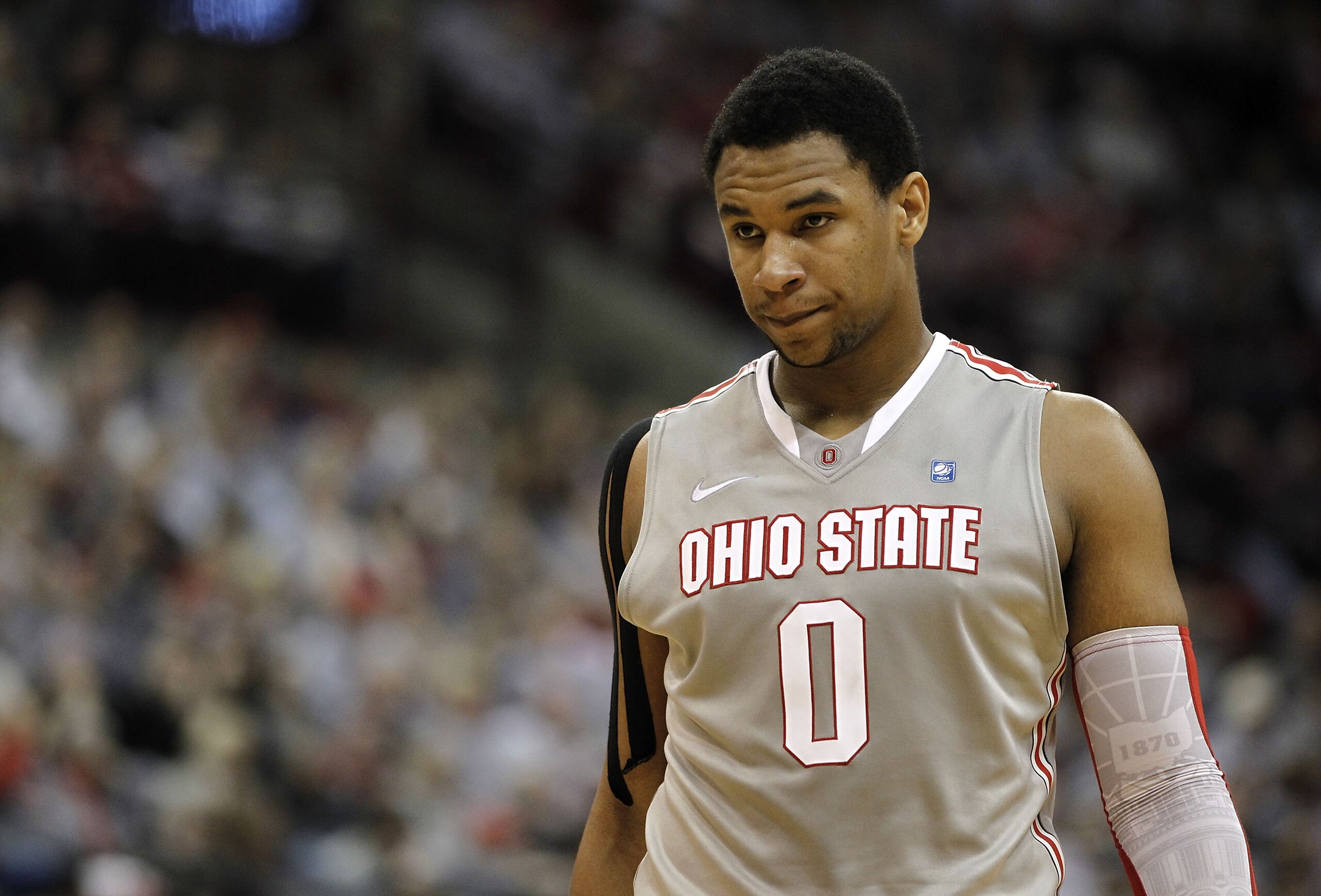 COLUMBUS, OH - MARCH 06: Jared Sullinger #0 of the Ohio State Buckeyes looks on while playing the Wisconsin Badgers on March 6, 2011 at the Value City Arena in Columbus, Ohio. Ohio State won the game 93-65. (Photo by Gregory Shamus/Getty Images) COLUMBUS, OH - MARCH 06: Jared Sullinger #0 of the Ohio State Buckeyes looks on while playing the Wisconsin Badgers on March 6, 2011 at the Value City Arena in Columbus, Ohio. Ohio State won the game 93-65. (Photo by Gregory Shamus/Getty Images)