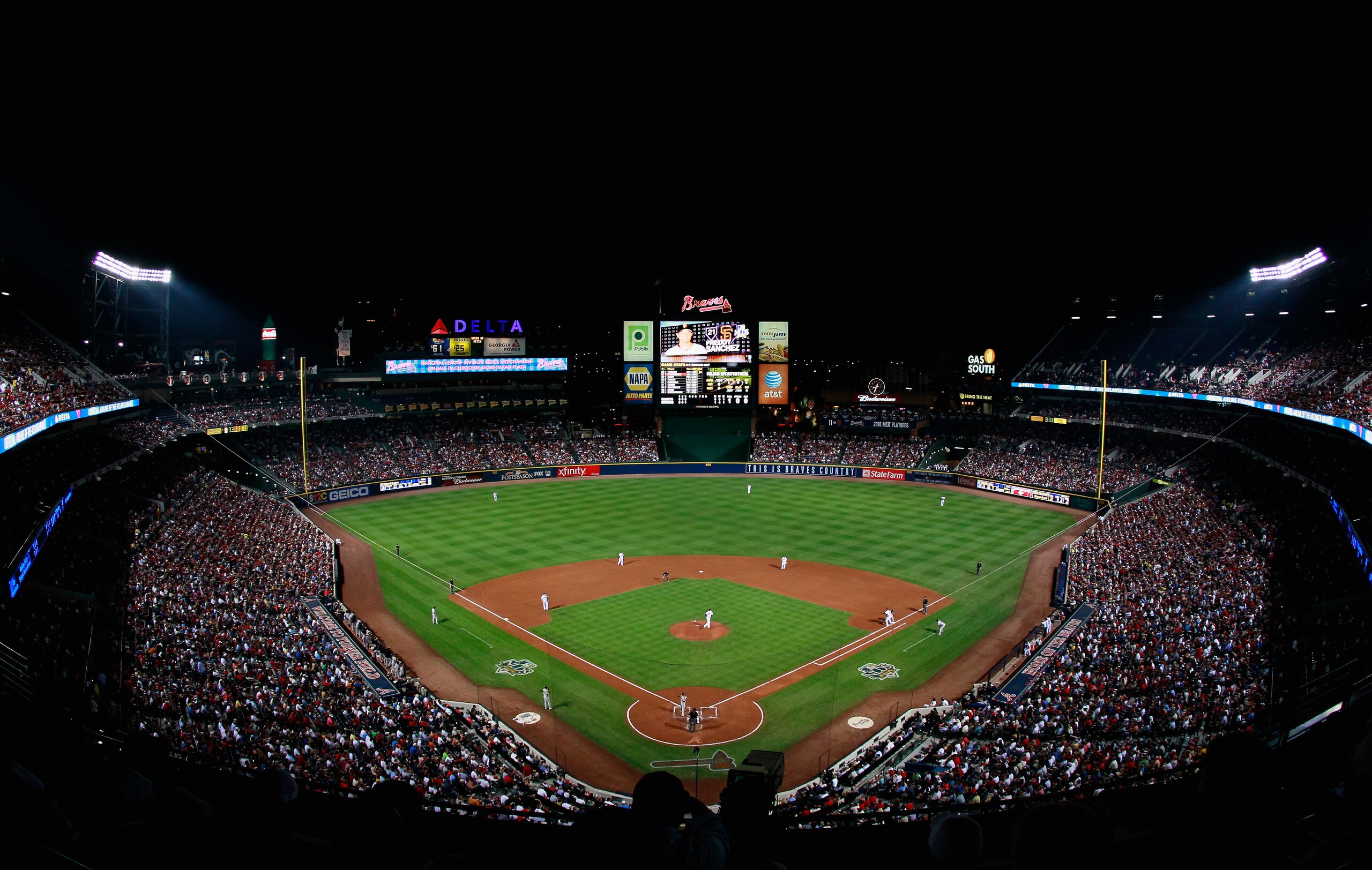 ATLANTA - OCTOBER 11:  A general view of Turner Field during Game Four of the NLDS of the 2010 MLB Playoffs between the Atlanta Braves and San Francisco Giants at Turner Field on October 11, 2010 in Atlanta, Georgia.  (Photo by Kevin C. Cox/Getty Images)