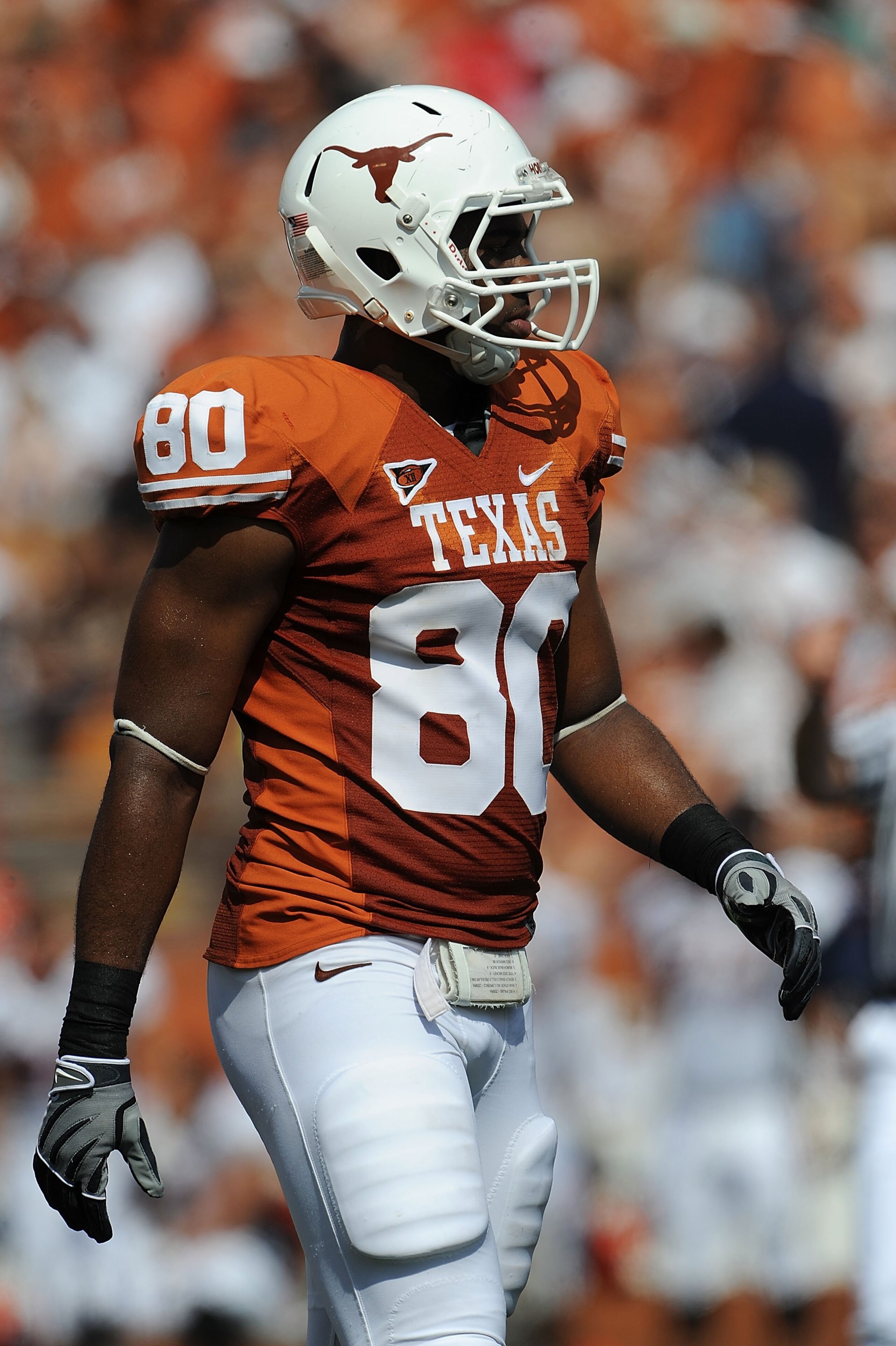AUSTIN, TX - SEPTEMBER 26: Defensive end Alex Okafor #80 of the Texas Longhorns at Darrell K Royal-Texas Memorial Stadium on September 26, 2009 in Austin, Texas. (Photo by Ronald Martinez/Getty Images) AUSTIN, TX - SEPTEMBER 26: Defensive end Alex Okafor #80 of the Texas Longhorns at Darrell K Royal-Texas Memorial Stadium on September 26, 2009 in Austin, Texas. (Photo by Ronald Martinez/Getty Images)