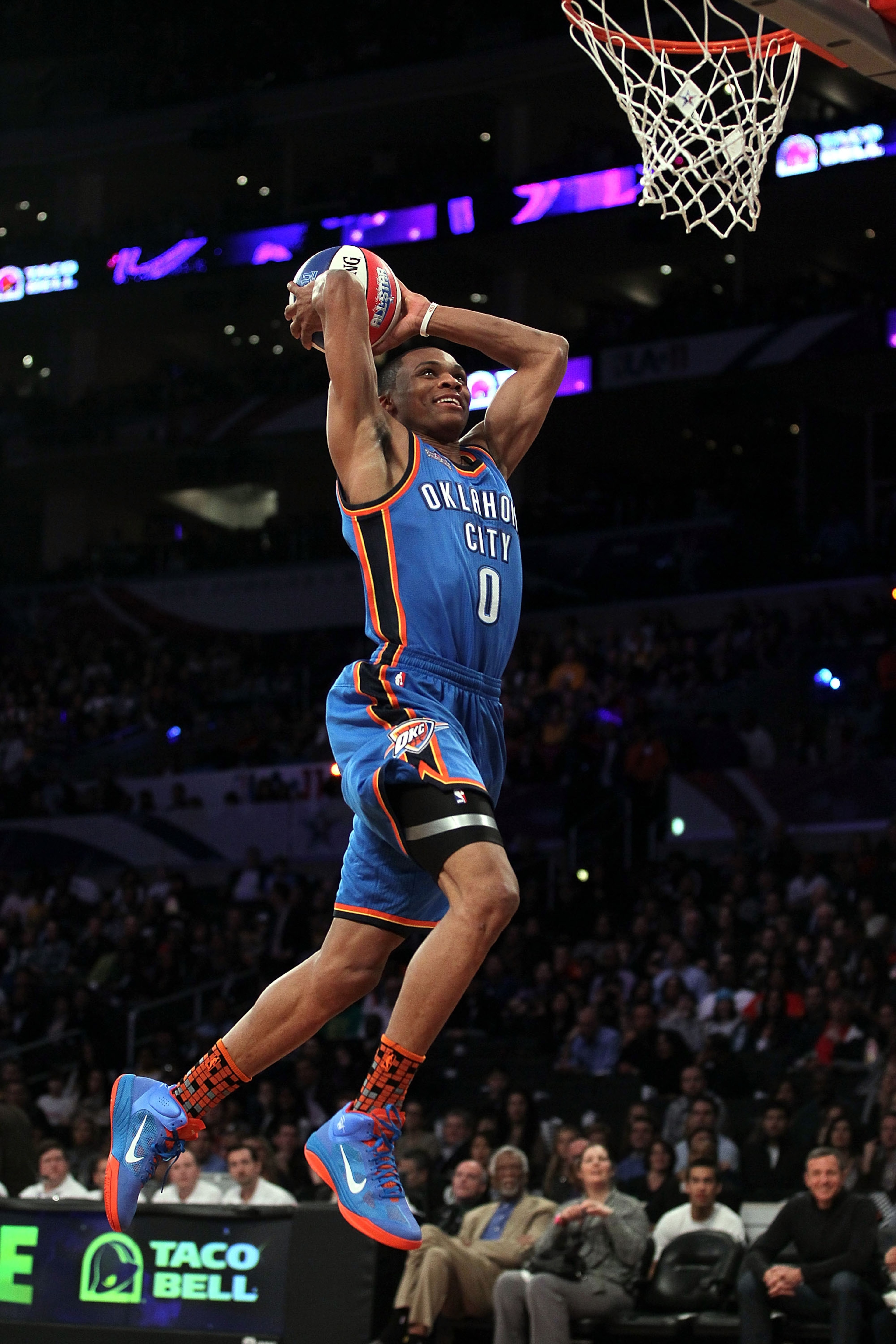 LOS ANGELES, CA - FEBRUARY 19:  Russell Westbrook #0 of the Oklahoma City Thunder competes in the Taco Bell Skills Challenge apart of NBA All-Star Saturday Night at Staples Center on February 19, 2011 in Los Angeles, California.  (Photo by Jeff Gross/Gett