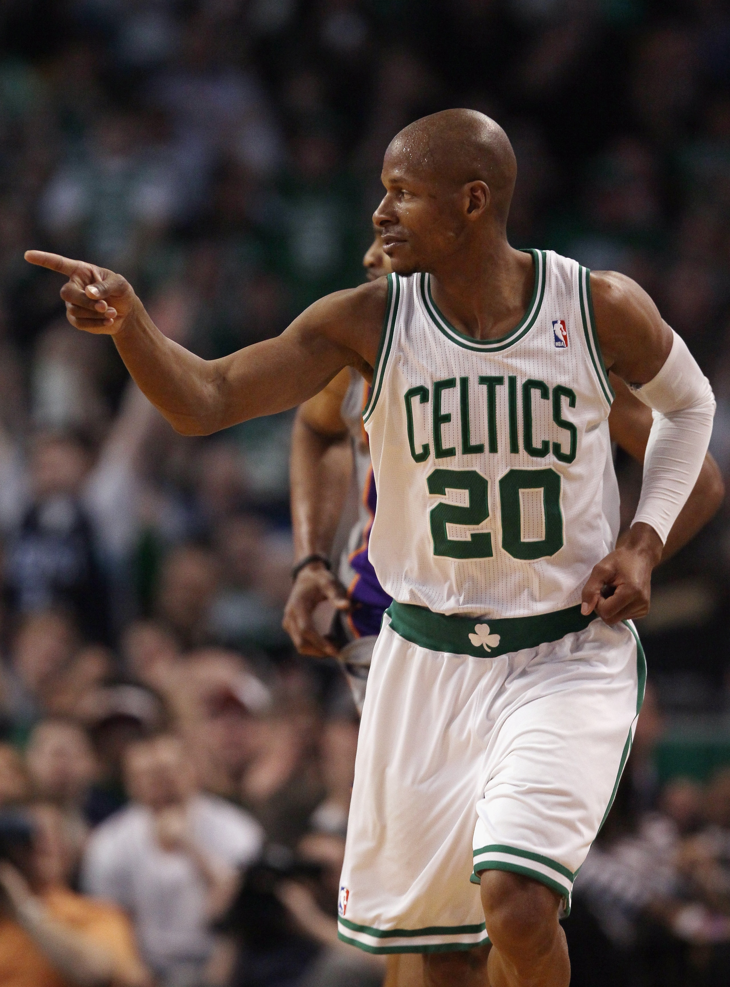 BOSTON, MA - MARCH 02: Ray Allen #20 of the Boston Celtics celebrates his shot in the second half against the Phoenix Suns on March 2, 2011 at the TD Garden in Boston, Massachusetts. The Celtics defeated the Suns 115-103. NOTE TO USER: User expressly ac BOSTON, MA - MARCH 02: Ray Allen #20 of the Boston Celtics celebrates his shot in the second half against the Phoenix Suns on March 2, 2011 at the TD Garden in Boston, Massachusetts. The Celtics defeated the Suns 115-103. NOTE TO USER: User expressly ac