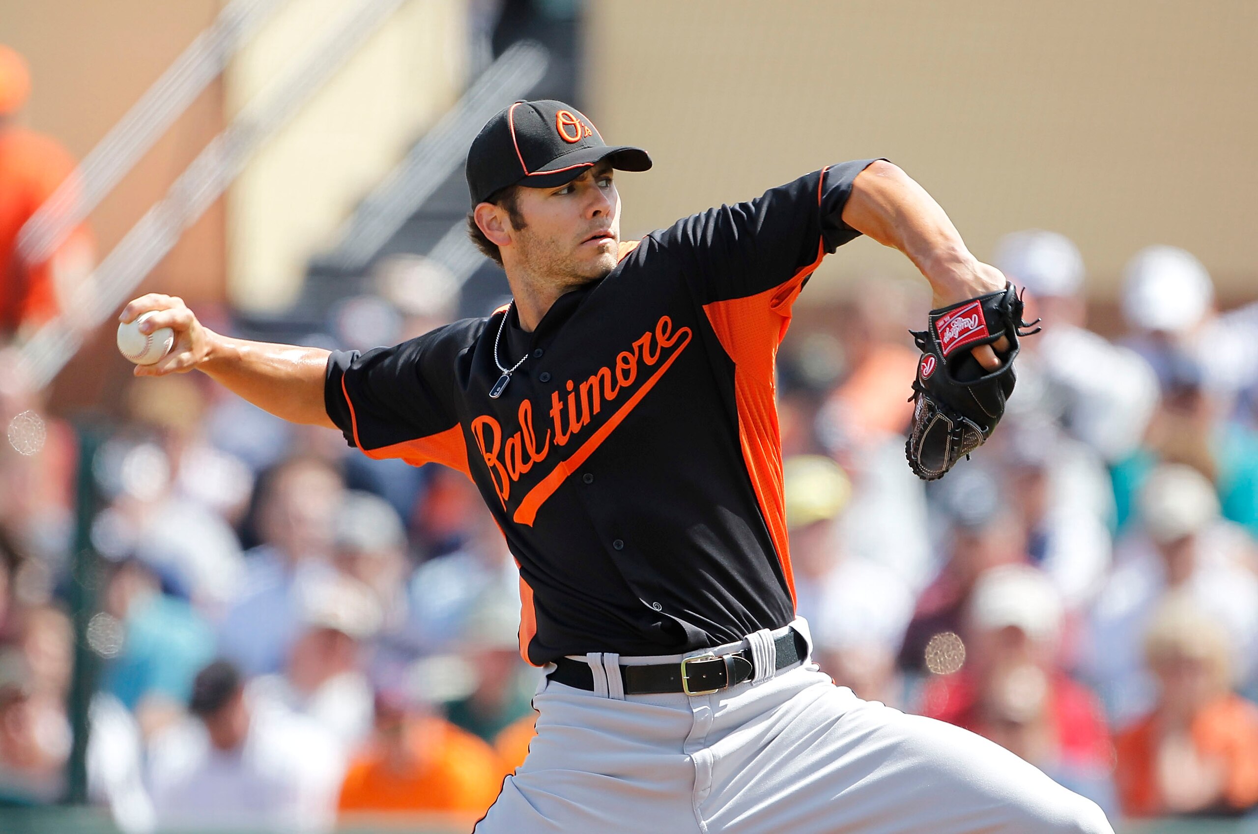 LAKELAND, FL - MARCH 04: Jake Arrieta #34 of the Baltimore Orioles pitches during the game against the Detroit Tigers at Joker Marchant Stadium on March 4, 2011 in Lakeland, Florida. The Orioles defeated the Tigers 6-2. Photo by Leon Halip/Getty Images)