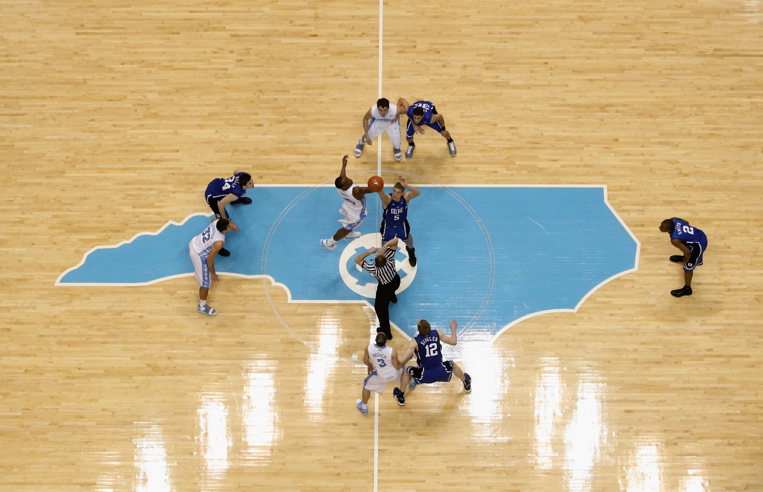 CHAPEL HILL, NC - MARCH 05:  A general view of the tip off between the Duke Blue Devils and the Carolina Tar Heels during their game at the Dean E. Smith Center on March 5, 2011 in Chapel Hill, North Carolina.  (Photo by Streeter Lecka/Getty Images)
