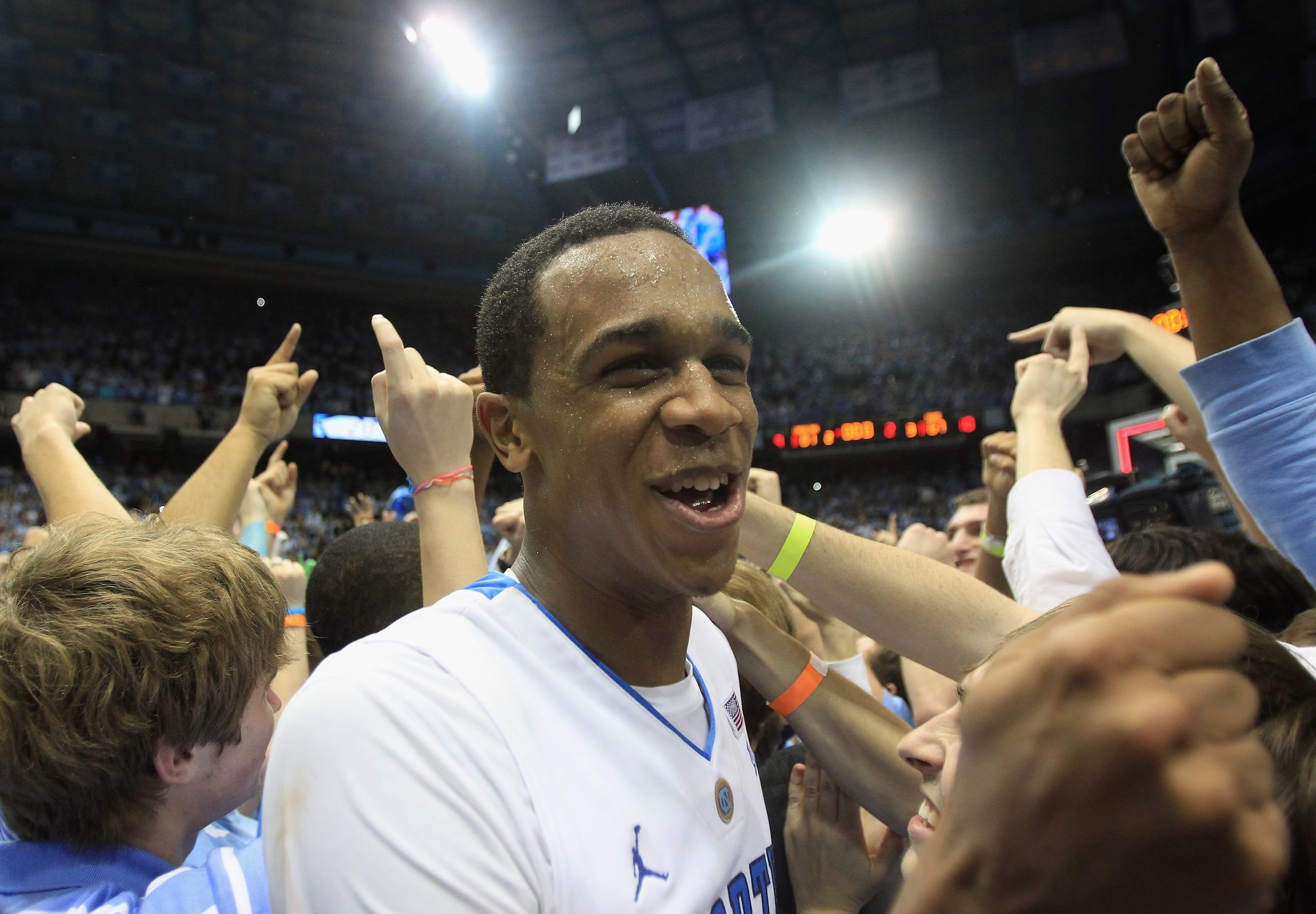 CHAPEL HILL, NC - MARCH 05:  John Henson #31 of the North Carolina Tar Heels celebrates winning the ACC Regular Season Championship as they defeated the Duke Blue Devils 81-67 at the Dean E. Smith Center on March 5, 2011 in Chapel Hill, North Carolina.  (