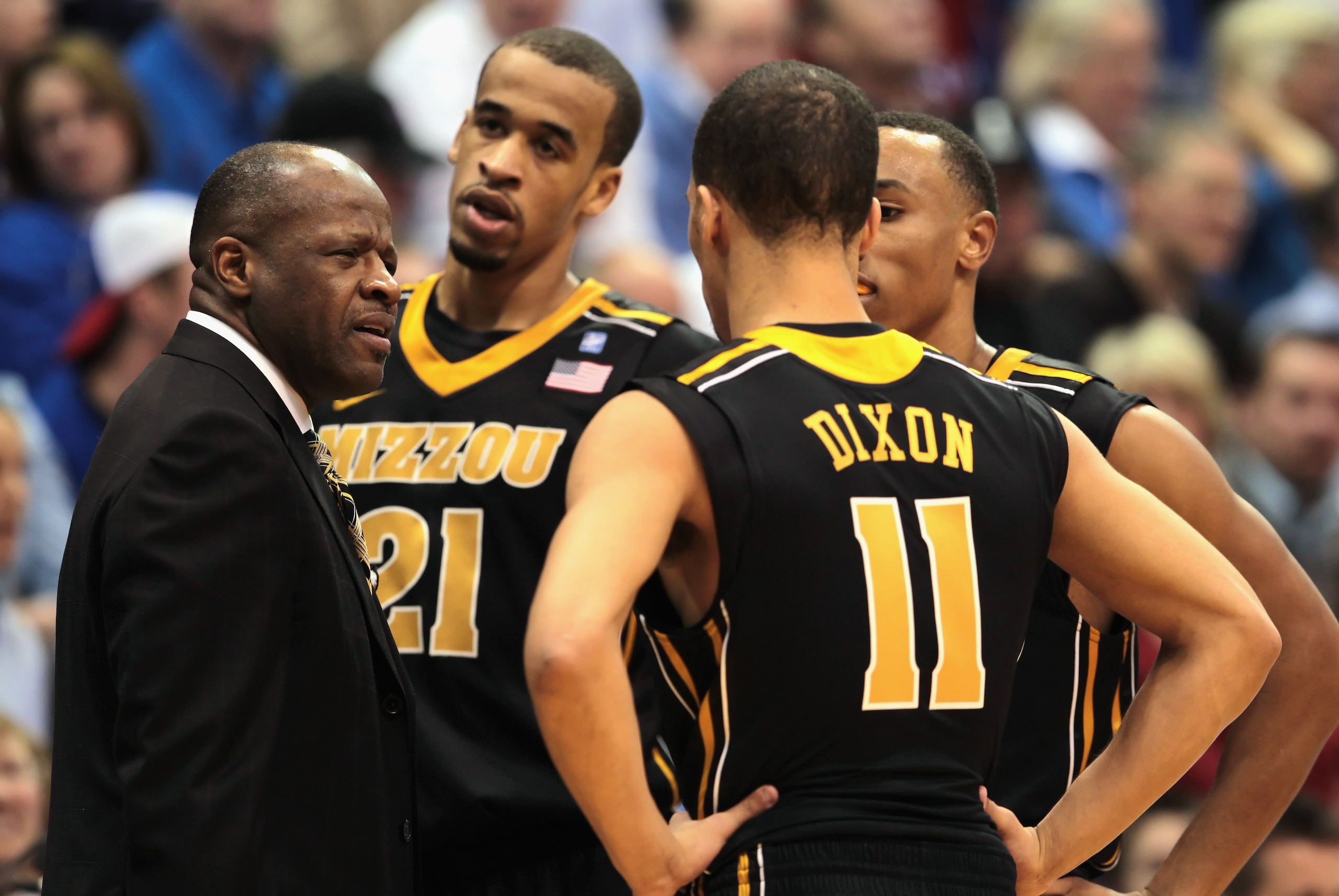 LAWRENCE, KS - FEBRUARY 07: Head coach Mike Anderson of the Missouri Tigers talks with players during the game against the Kansas Jayhawks on February 7, 2011 at Allen Fieldhouse in Lawrence, Kansas. (Photo by Jamie Squire/Getty Images) LAWRENCE, KS - FEBRUARY 07: Head coach Mike Anderson of the Missouri Tigers talks with players during the game against the Kansas Jayhawks on February 7, 2011 at Allen Fieldhouse in Lawrence, Kansas. (Photo by Jamie Squire/Getty Images)
