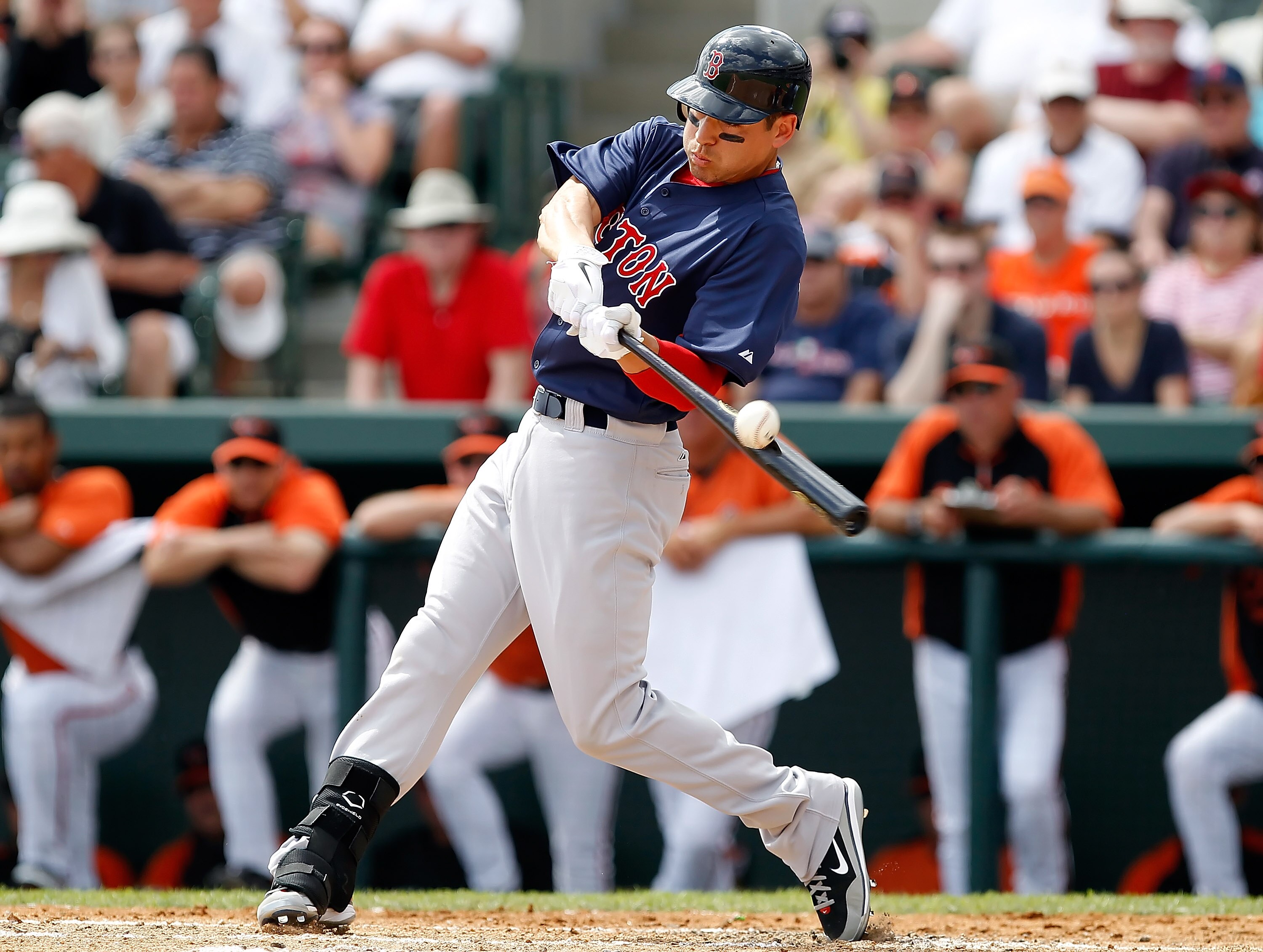 SARASOTA, FL - MARCH 05: Outfielder Jacoby Ellsbury #2 of the Boston Red Sox fouls off a pitch against the Baltimore Orioles during a Grapefruit League Spring Training Game at Ed Smith Stadium on March 5, 2011 in Sarasota, Florida. (Photo by J. Meric/Ge SARASOTA, FL - MARCH 05: Outfielder Jacoby Ellsbury #2 of the Boston Red Sox fouls off a pitch against the Baltimore Orioles during a Grapefruit League Spring Training Game at Ed Smith Stadium on March 5, 2011 in Sarasota, Florida. (Photo by J. Meric/Ge
