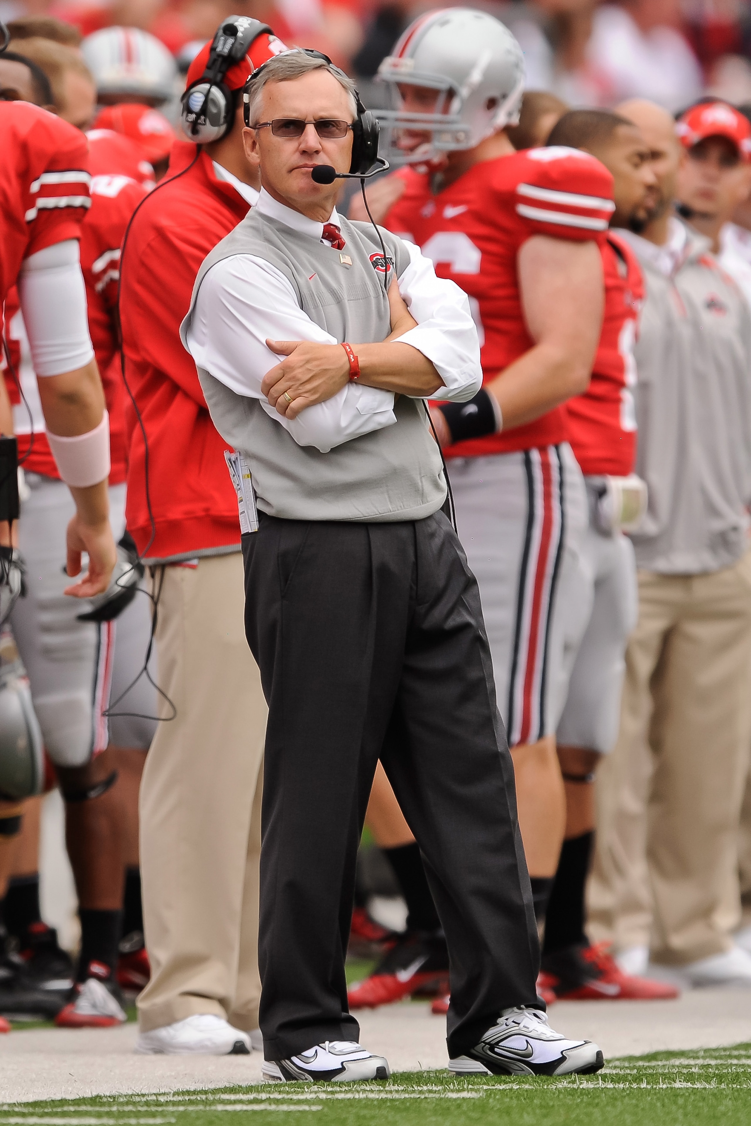COLUMBUS, OH - OCTOBER 23:  Head Coach Jim Tressel of the Ohio State Buckeyes watches his team play the Purdue Boilermakers at Ohio Stadium on October 23, 2010 in Columbus, Ohio.  (Photo by Jamie Sabau/Getty Images)