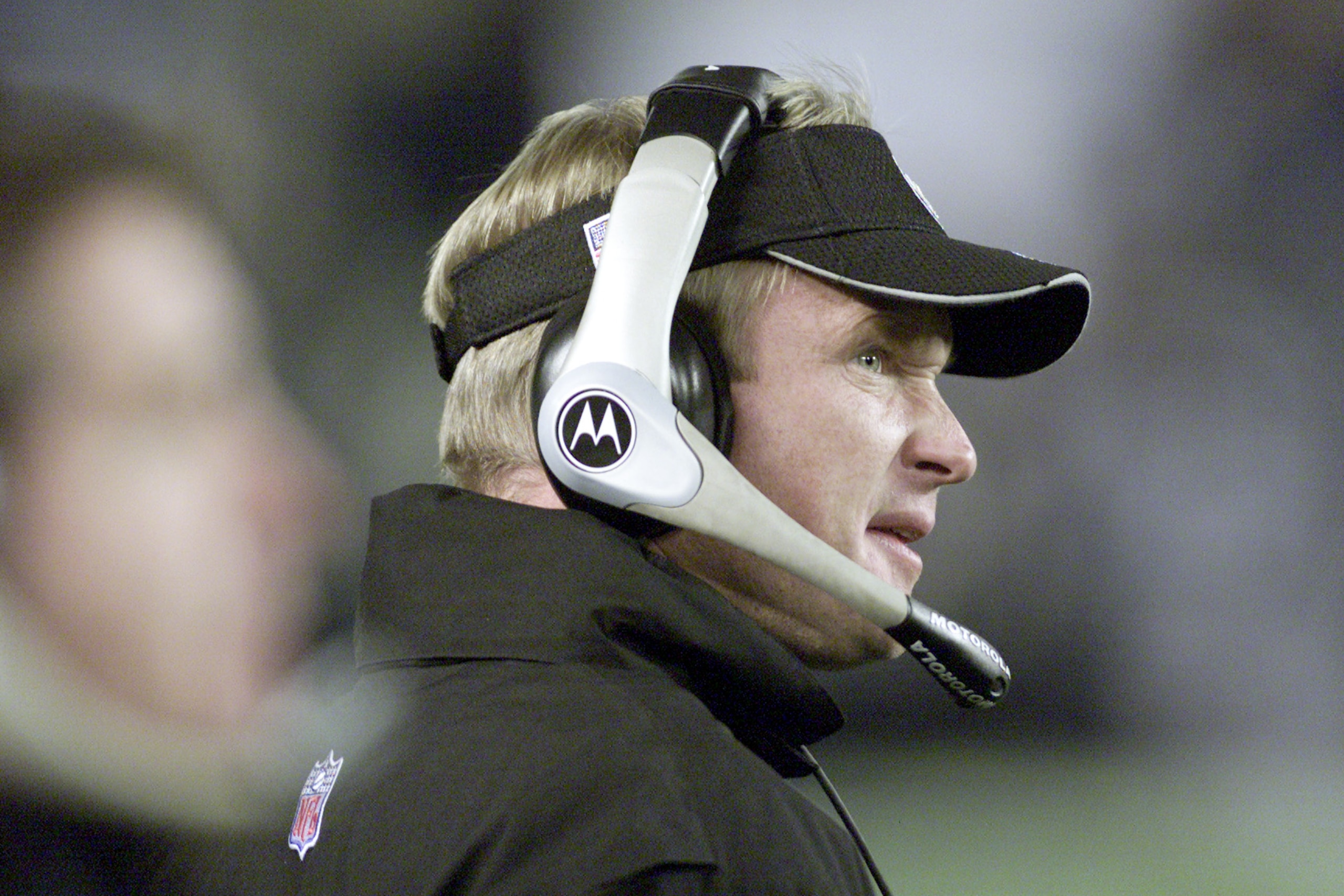 15 Dec 2001:  Jon Gruden head coach of the Oakland Raiders watches hs team play the San Diego Chargers during their game at Qualcomm Stadium in San Diego, California.  The Raiders won 13-6. DIGITAL IMAGE   Mandatory Credit:  Stephen Dunn/ALLSPORT