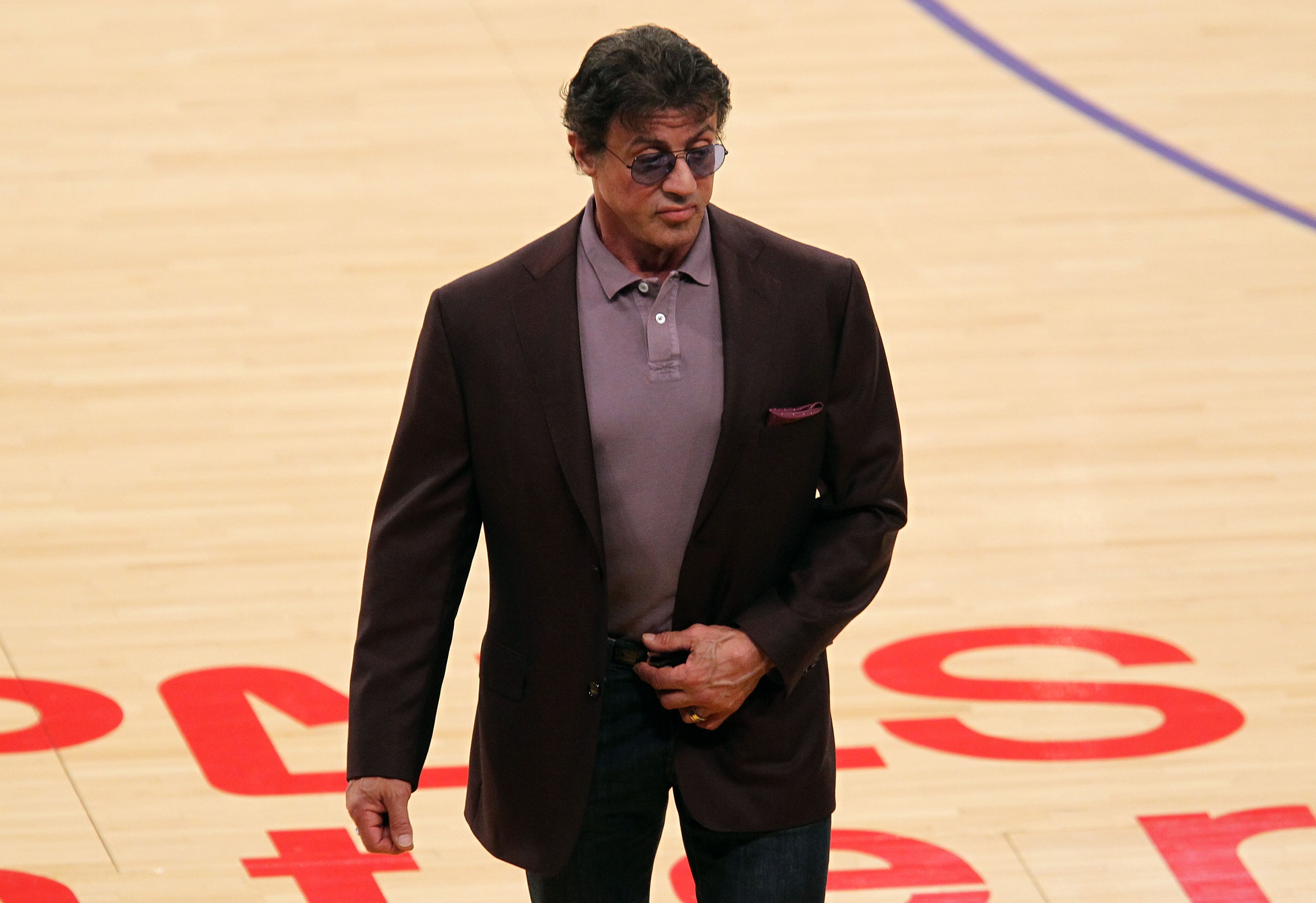LOS ANGELES, CA - JUNE 06:  Actor Sylvester Stallone attends  Game Two of the 2010 NBA Finals between the Boston Celtics and the Los Angeles Lakers at Staples Center on June 6, 2010 in Los Angeles, California. NOTE TO USER: User expressly acknowledges and