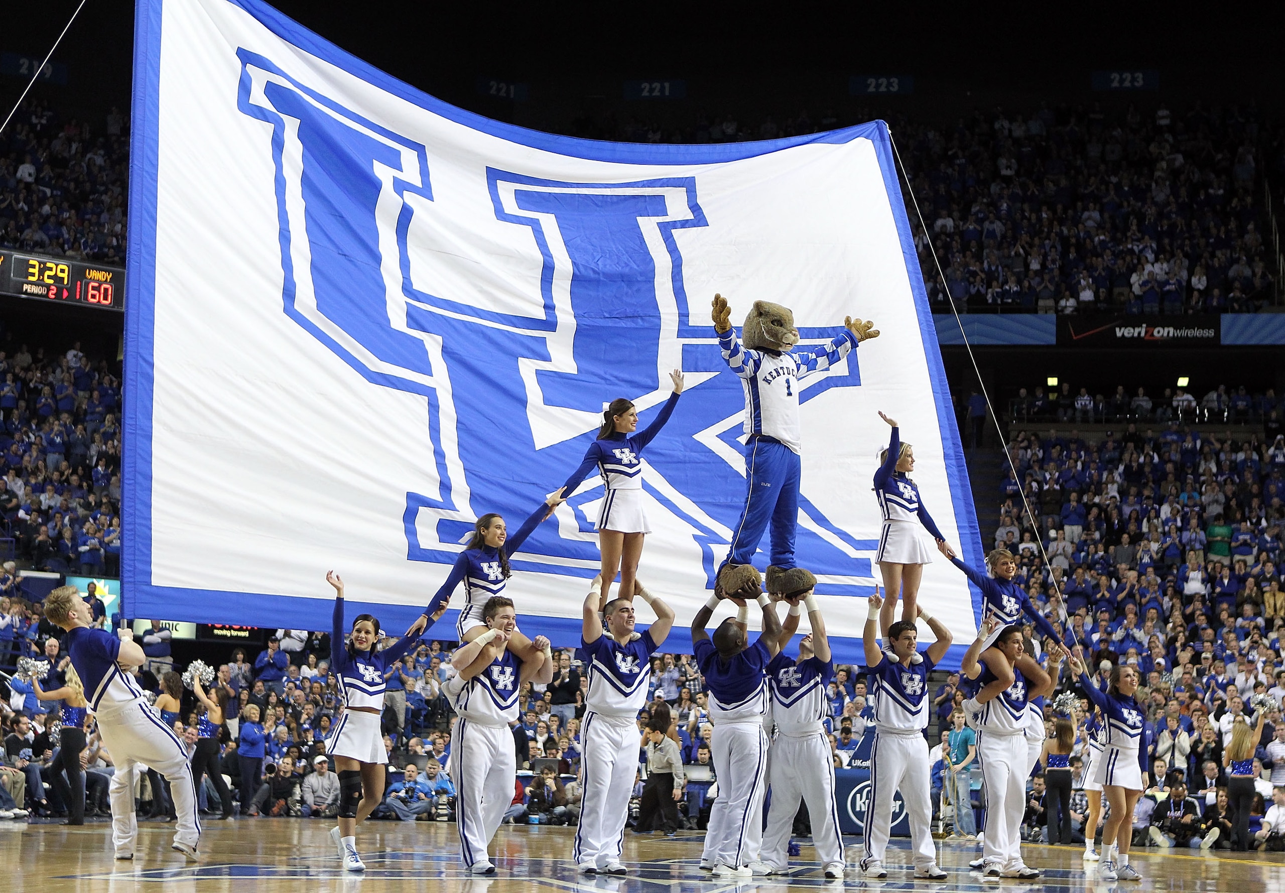 LEXINGTON, KY - MARCH 01:  The Kentucky Wildcats cheerleaders perform during the SEC game against the Vanderbilt Commodores at Rupp Arena on March 1, 2011 in Lexington, Kentucky.  (Photo by Andy Lyons/Getty Images)