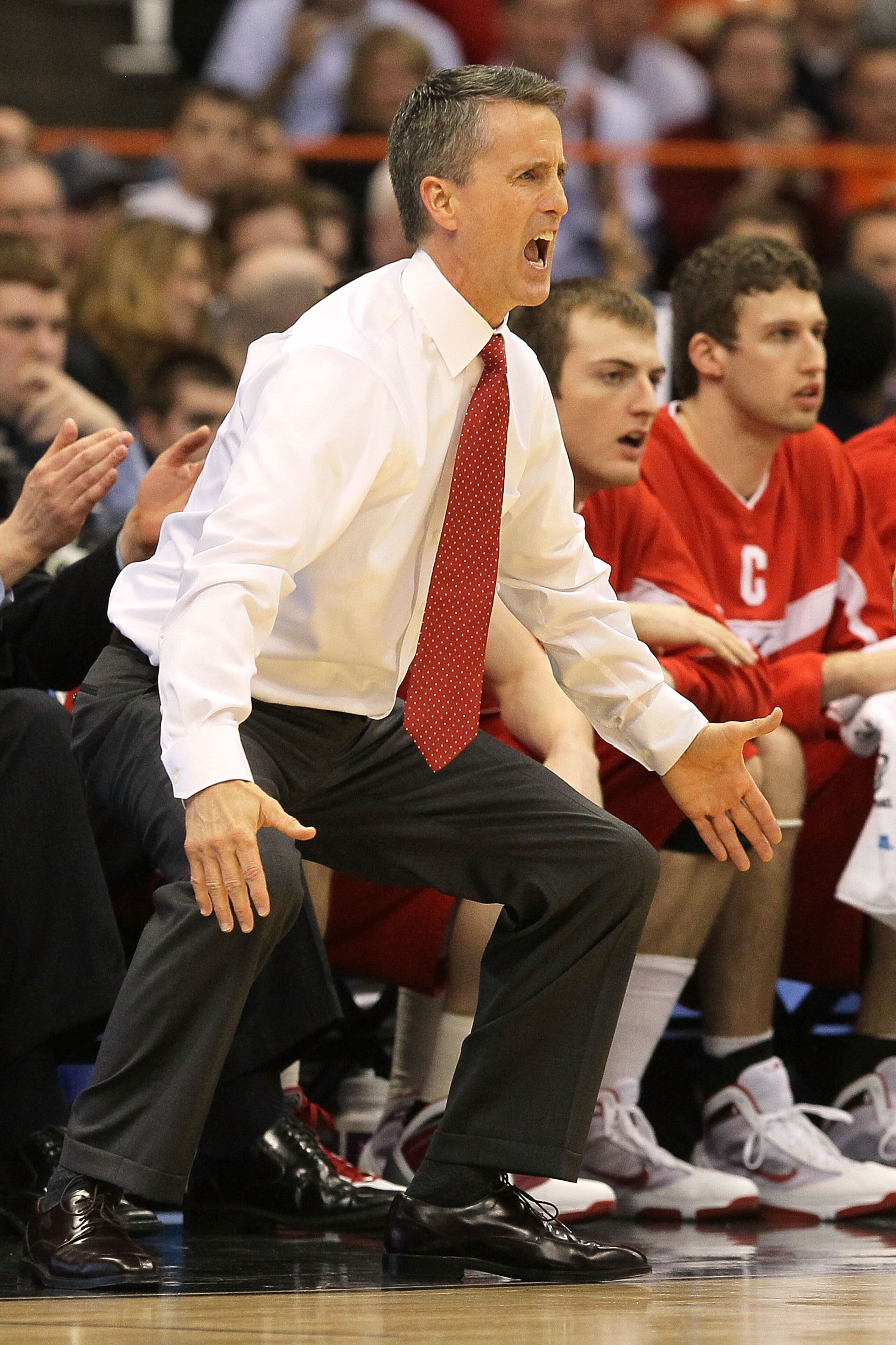 SYRACUSE, NY - MARCH 25:  Head coach Steve Donahue of the Cornell Big Red reacts against the Kentucky Wildcats during the east regional semifinal of the 2010 NCAA men's basketball tournament at the Carrier Dome on March 25, 2010 in Syracuse, New York.  (P