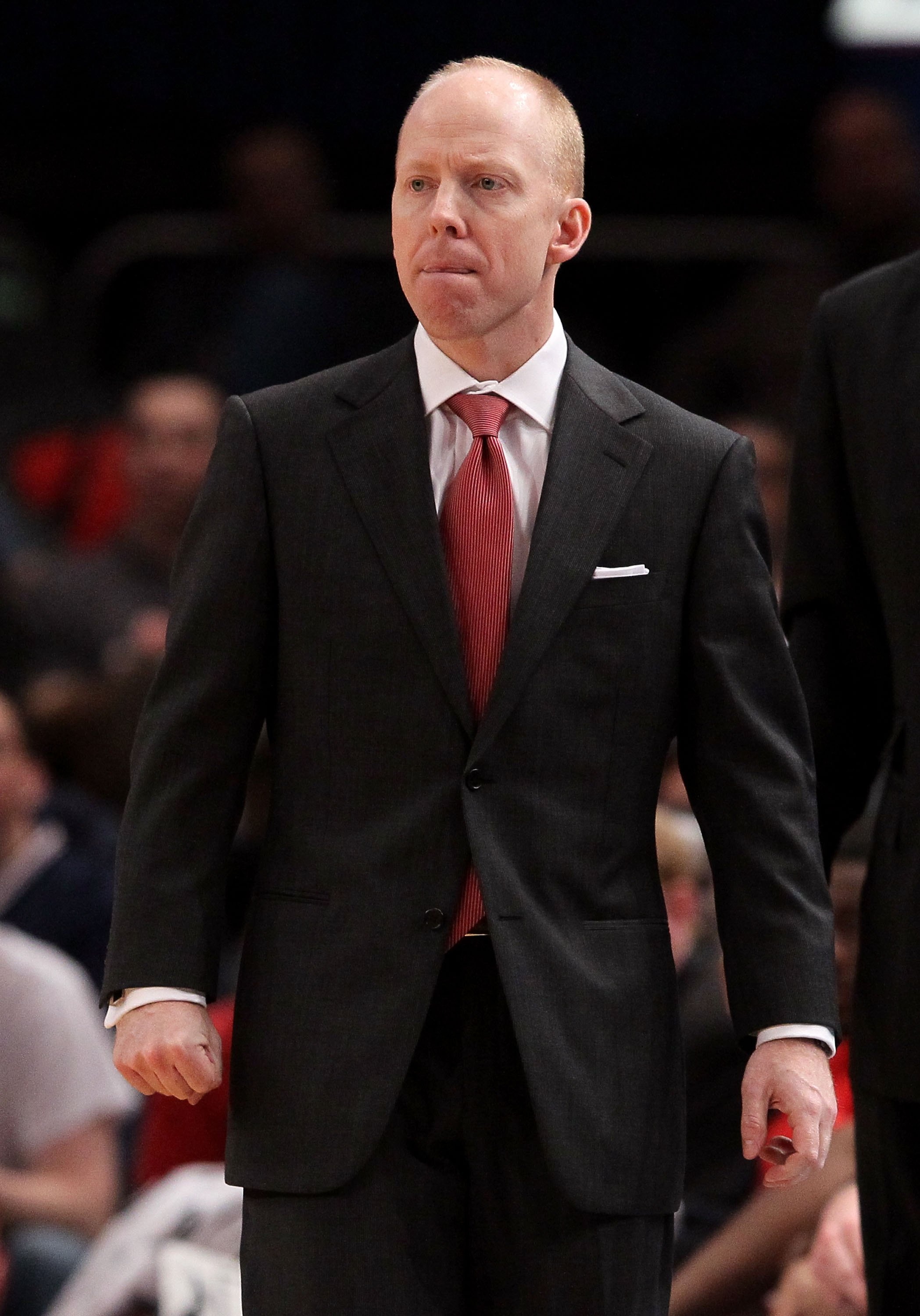 NEW YORK - MARCH 09:  Head coach Mick Cronin of the Cincinnati Bearcats looks on from the bench against the Rutgers Scarlet Knights during the first round game of the Big East Basketball Tournament at Madison Square Garden on March 9, 2010 in New York, Ne