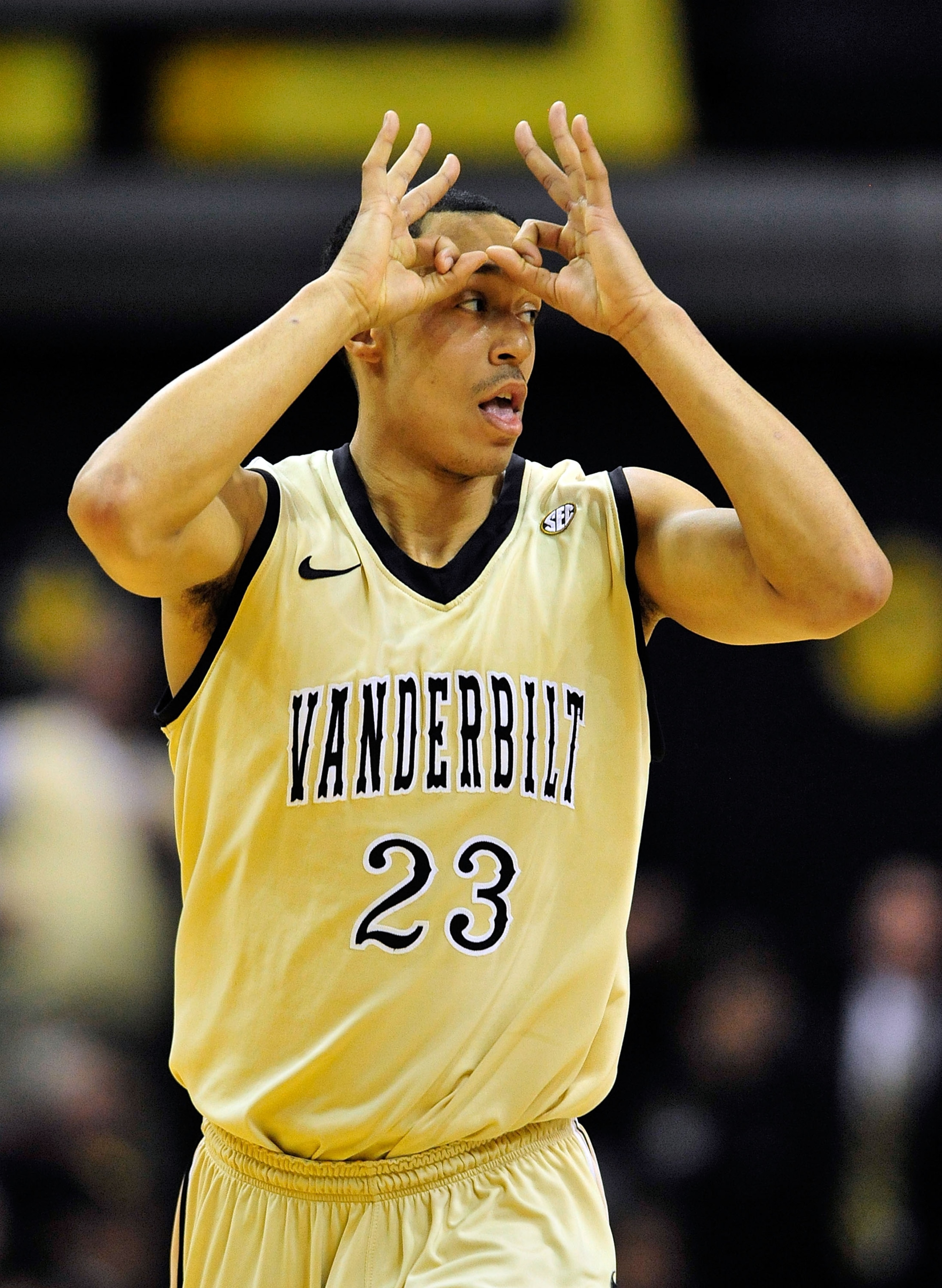 NASHVILLE, TN - FEBRUARY 12:  John Jenkins #23 of the Vanderbilt Commodores reacts after making a three-point basket against the Kentucky Wildcats at Memorial Gym on February 12, 2011 in Nashville, Tennessee.  (Photo by Grant Halverson/Getty Images)