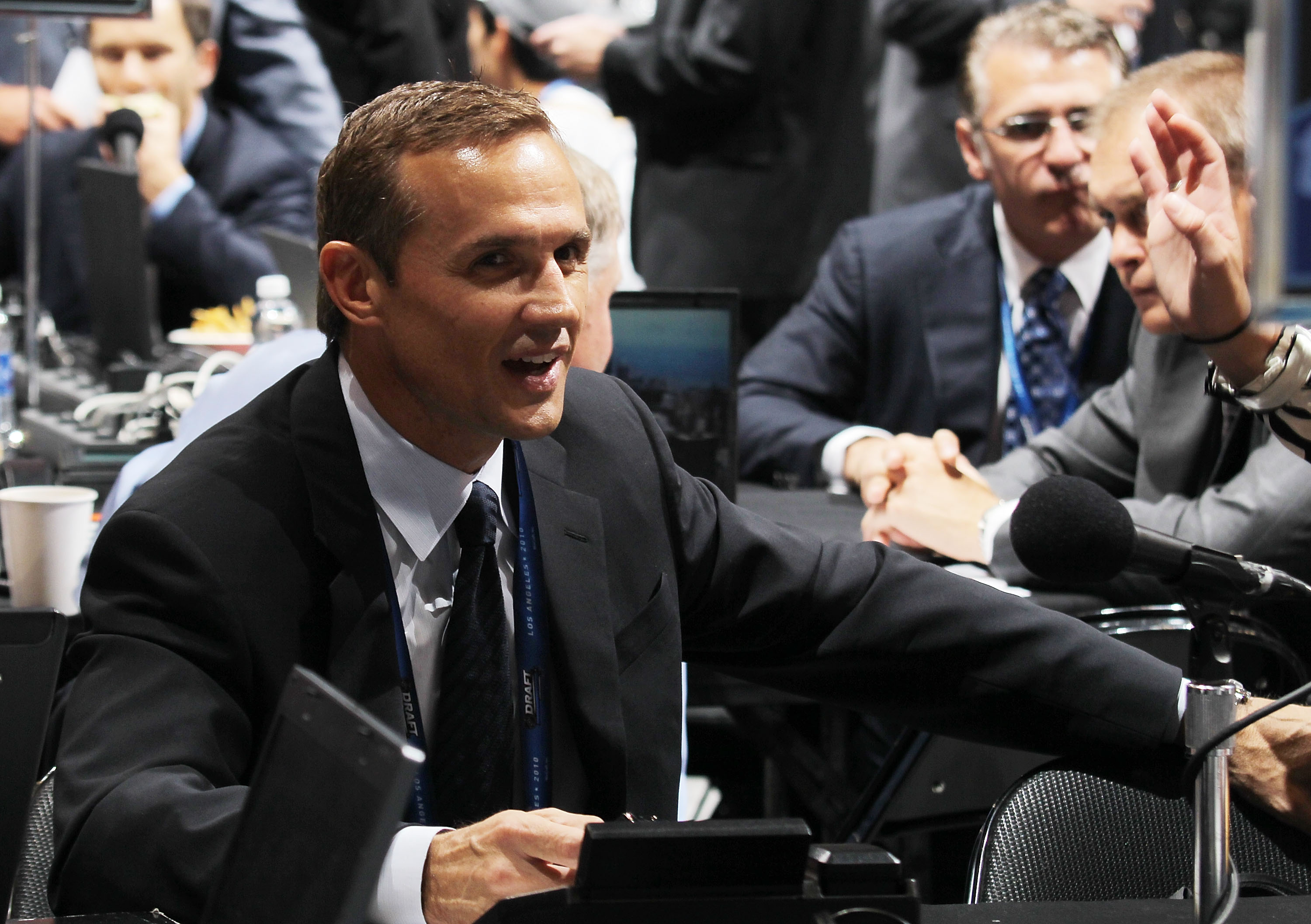LOS ANGELES, CA - JUNE 25: Steve Yzerman of teh Tampa Bay Lightning works the draft floor during the 2010 NHL Entry Draft at Staples Center on June 25, 2010 in Los Angeles, California. (Photo by Bruce Bennett/Getty Images)