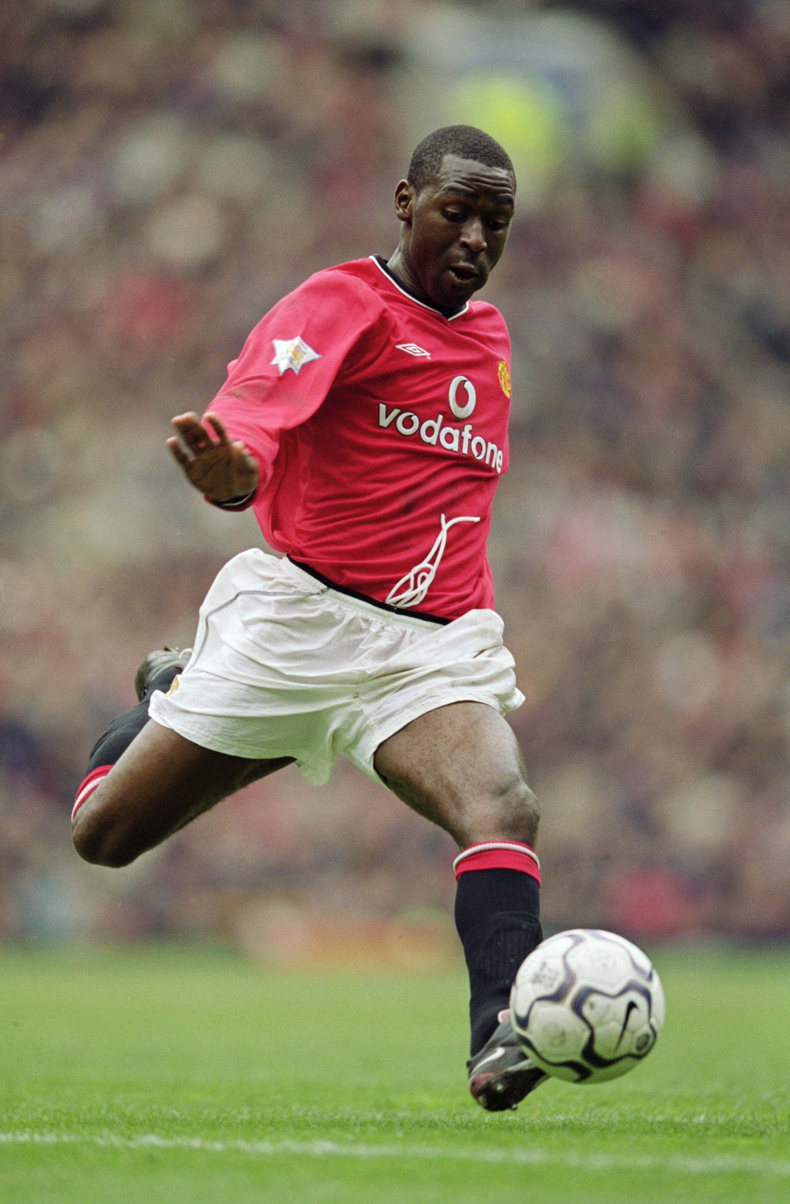 14 Apr 2001:  Andy Cole of Manchester United in action during the FA Carling Premiership match against Coventry City at Old Trafford in Manchester, England. United won 4-2. \ Mandatory Credit: Clive Brunskill /Allsport
