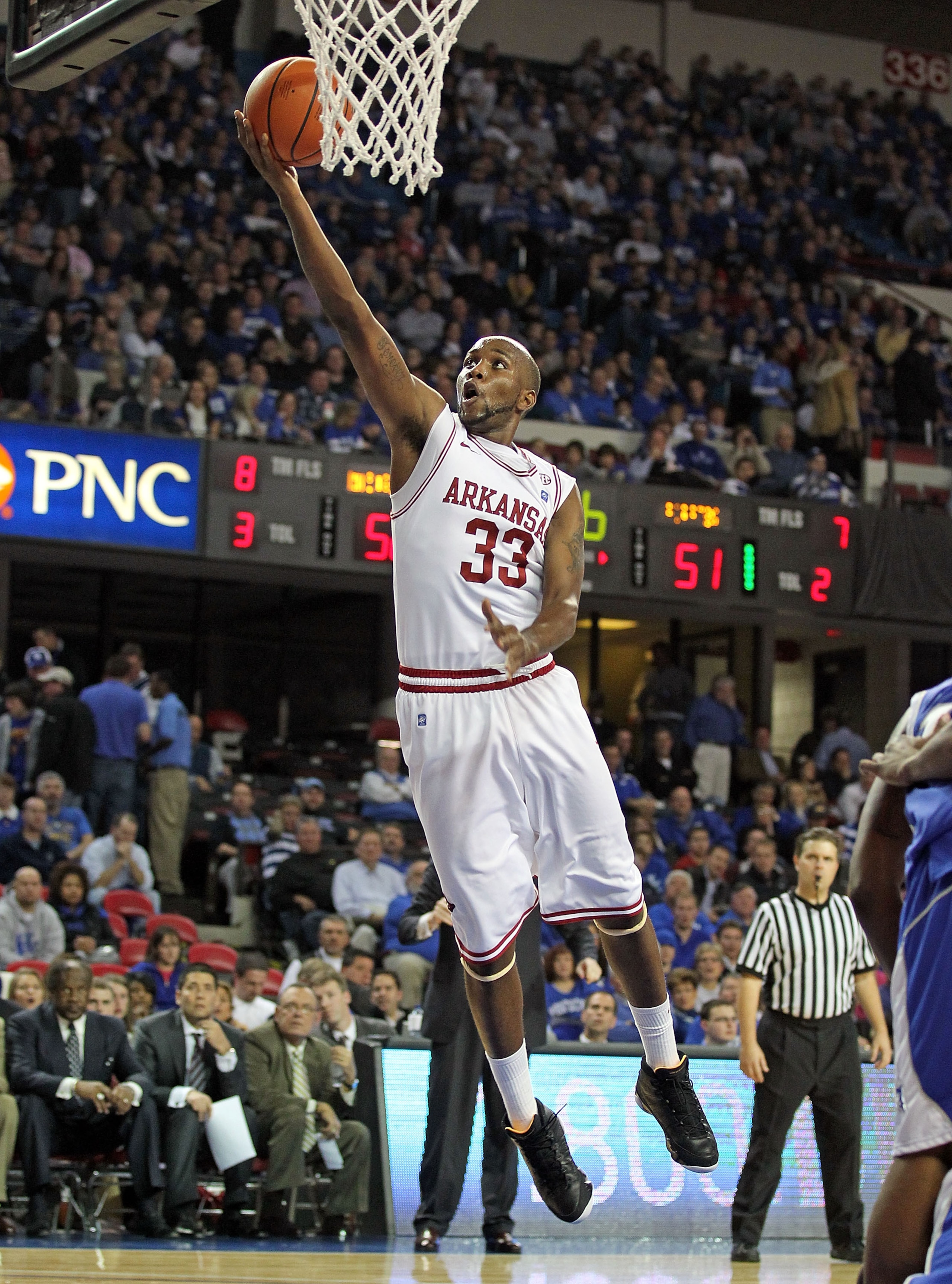 LOUISVILLE, KY - DECEMBER 08:  Marshawn Powell #33 of the Arkansas Razorbacks shoots the ball during the game against the Seton Hall Pirates in the 2010 DIRECTV SEC/BIG EAST Invitational at Freedom Hall on December 8, 2010 in Louisville, Kentucky.  (Photo