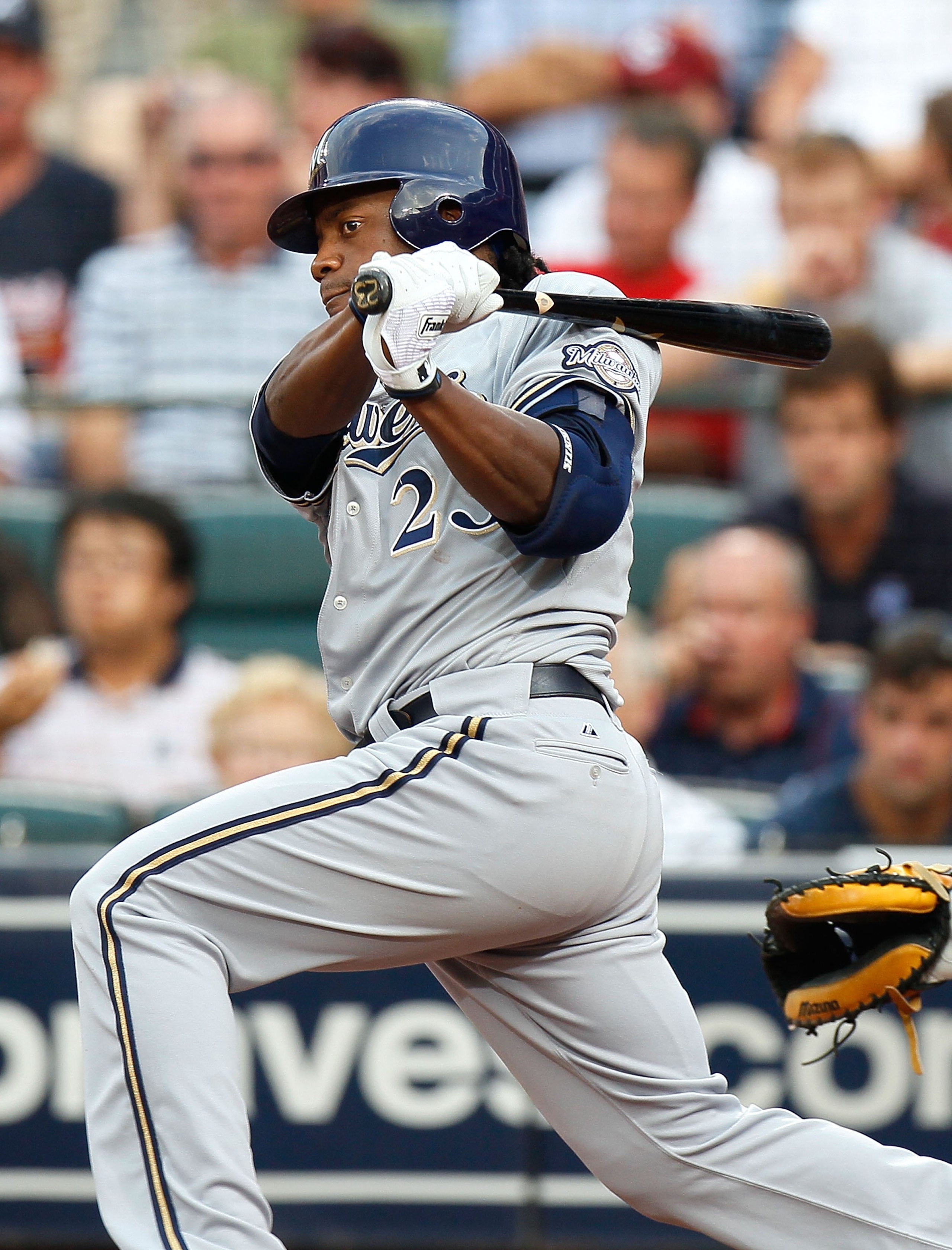 ATLANTA - JULY 15: Rickie Weeks #23 of the Milwaukee Brewers against the Atlanta Braves at Turner Field on July 15, 2010 in Atlanta, Georgia. (Photo by Kevin C. Cox/Getty Images) ATLANTA - JULY 15: Rickie Weeks #23 of the Milwaukee Brewers against the Atlanta Braves at Turner Field on July 15, 2010 in Atlanta, Georgia. (Photo by Kevin C. Cox/Getty Images)
