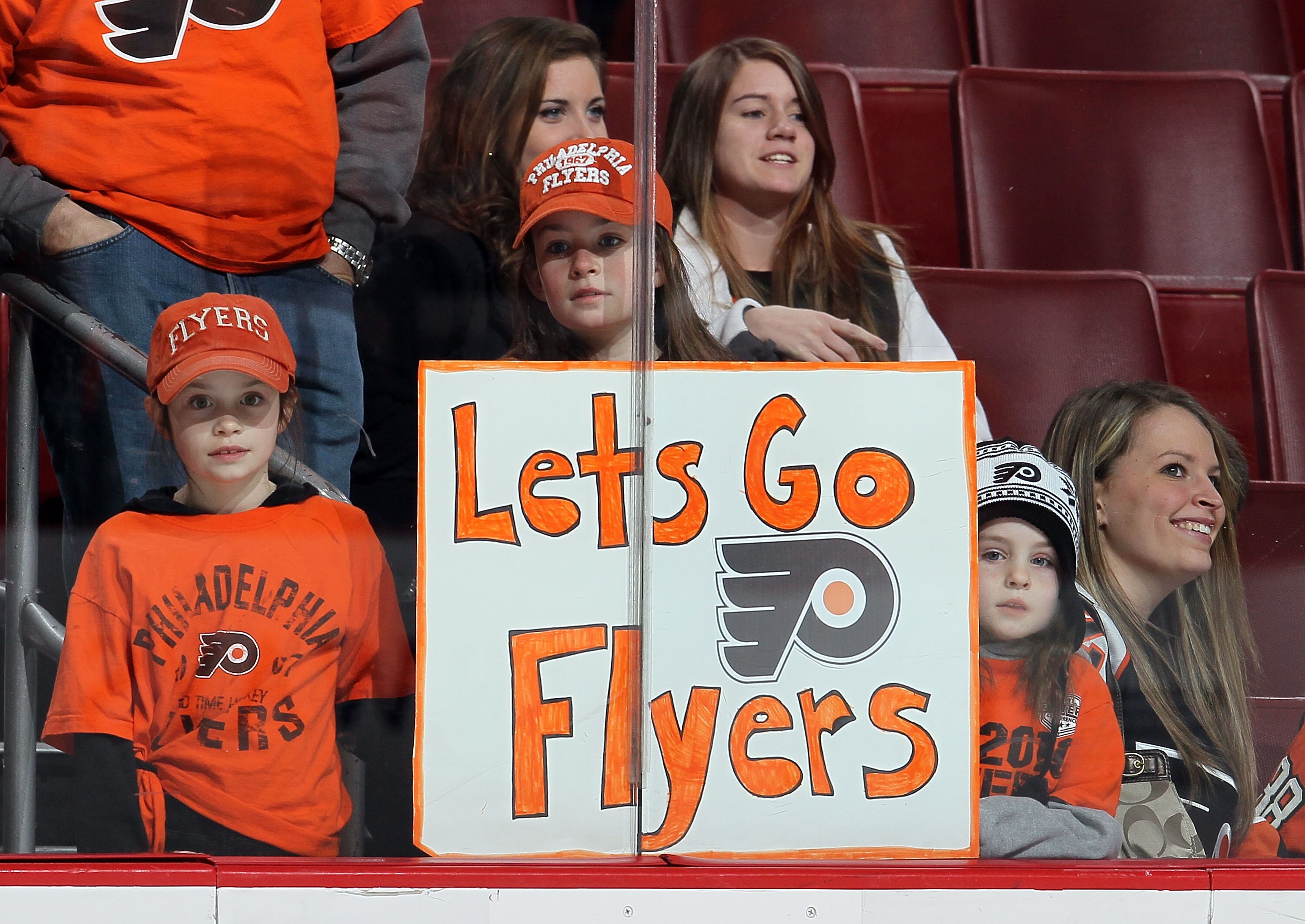 PHILADELPHIA, PA - JANUARY 20:  Fans of the Philadelphia Flyers look on as their team warms up before playing against the Ottawa Senators on January 20, 2011 at Wells Fargo Center in Philadelphia, Pennsylvania.  (Photo by Jim McIsaac/Getty Images)