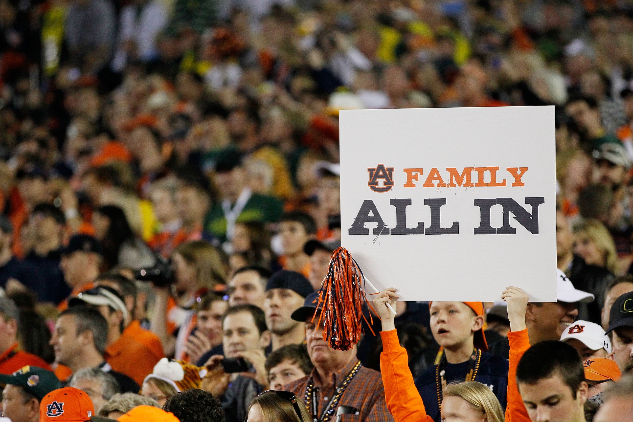 GLENDALE, AZ - JANUARY 10:  Auburn Tigers fans attend their Tostitos BCS National Championship Game against the Oregon Ducks at University of Phoenix Stadium on January 10, 2011 in Glendale, Arizona.  (Photo by Kevin C. Cox/Getty Images)