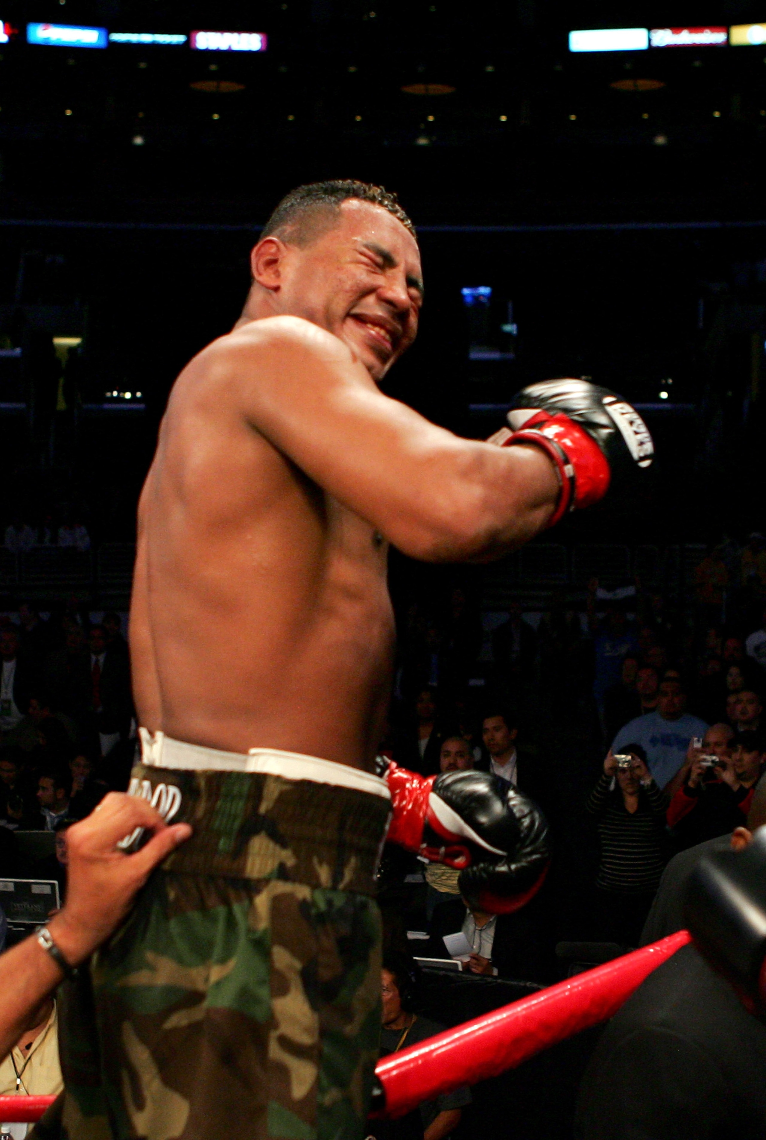 LOS ANGELES, CA - NOVEMBER 23:  Ricardo Mayorga celebrates his victory over Fernando Vargas after their Super Middleweight fight at Staples Center on November 23, 2007 in Los Angeles, California.  Mayorga won by unanimous decision after the 12th round.  (