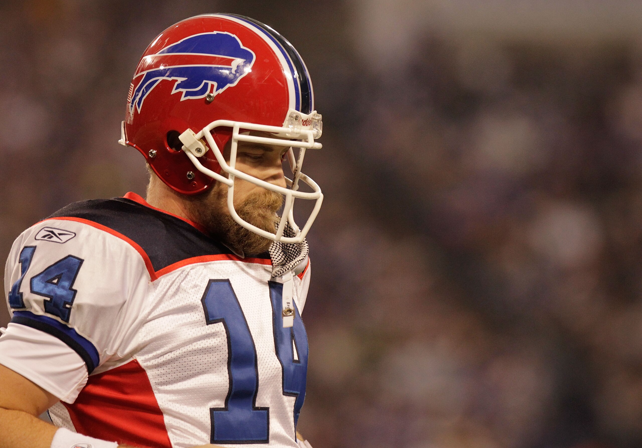MINNEAPOLIS, MN - DECEMBER 05:  Ryan Fitzpatrick #14 of the Buffalo Bills walks from the field against the Minnesota Vikings at the Mall of America Field at the Hubert H. Humphrey Metrodome on December 5, 2010 in Minneapolis, Minnesota.  (Photo by Nick La