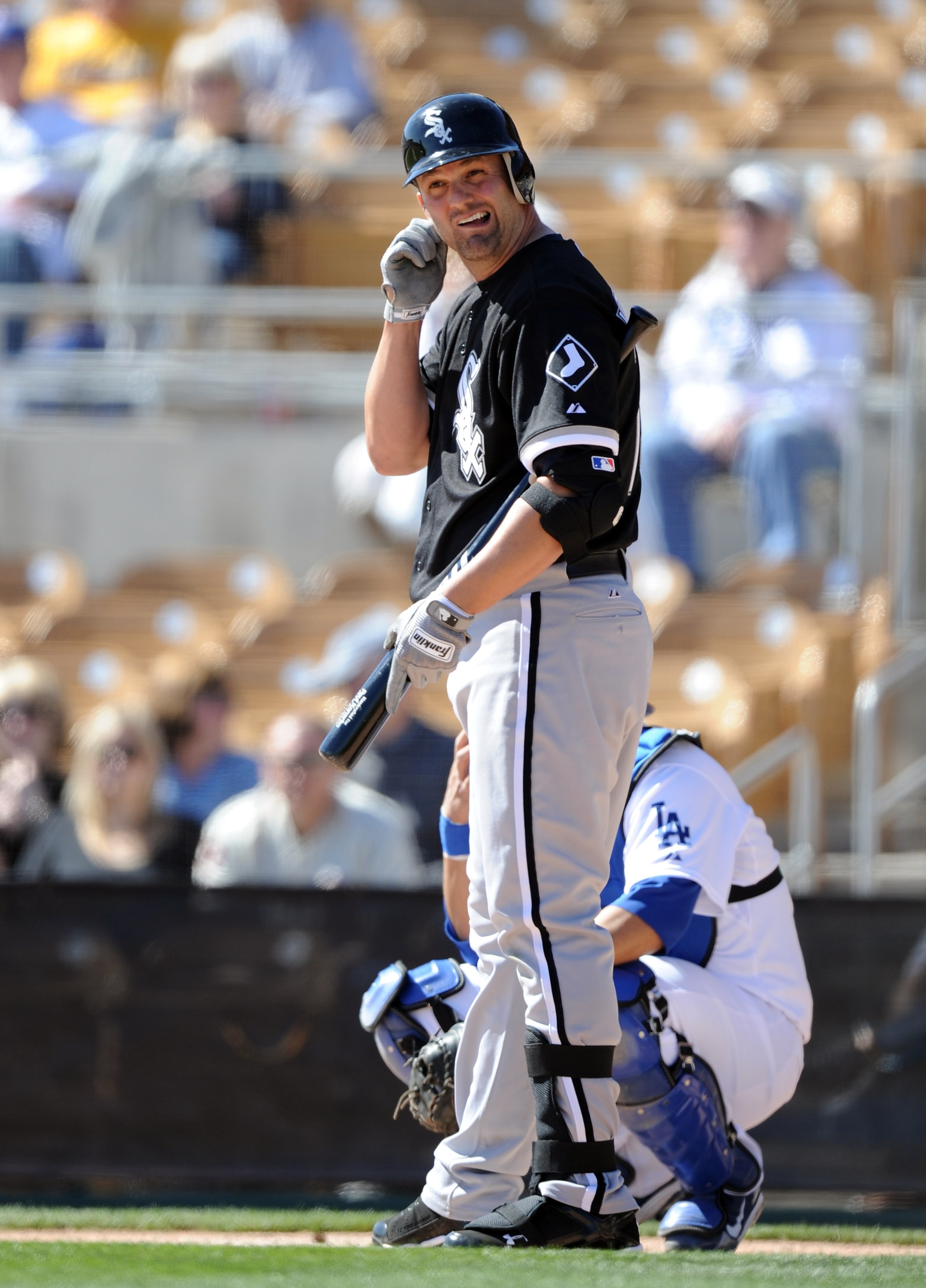 PHOENIX, AZ - FEBRUARY 28:  Paul Konerko #14 of the Chicago White Sox at bat against the Los Angeles Dodgers during spring training at Camelback Ranch on February 28, 2011 in Phoenix, Arizona.  (Photo by Harry How/Getty Images)