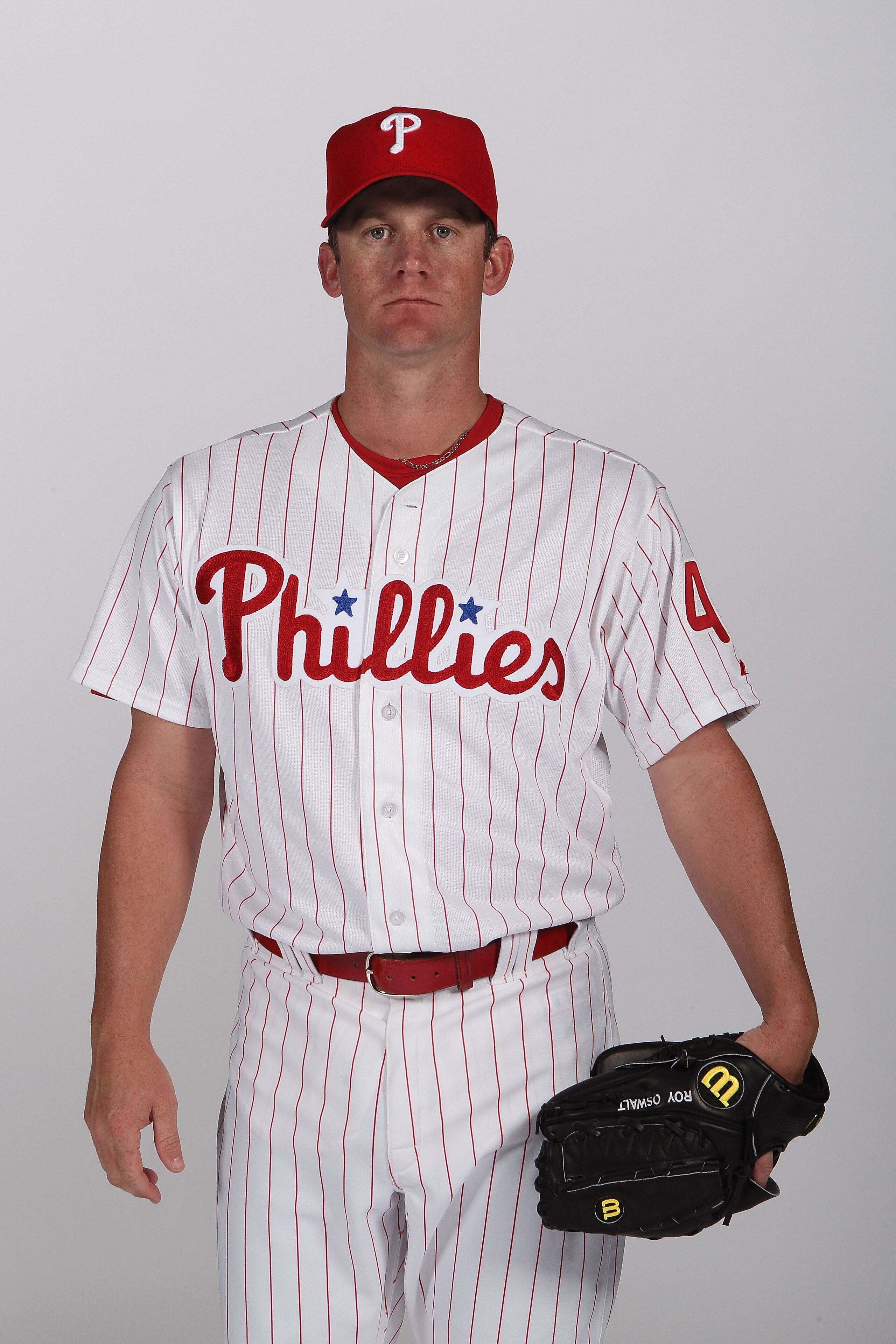 CLEARWATER, FL - FEBRUARY 22:  Roy Oswalt #44 of the Philadelphia Phillies poses for a photo during Spring Training Media Photo Day at Bright House Networks Field on February 22, 2011 in Clearwater, Florida.  (Photo by Nick Laham/Getty Images)