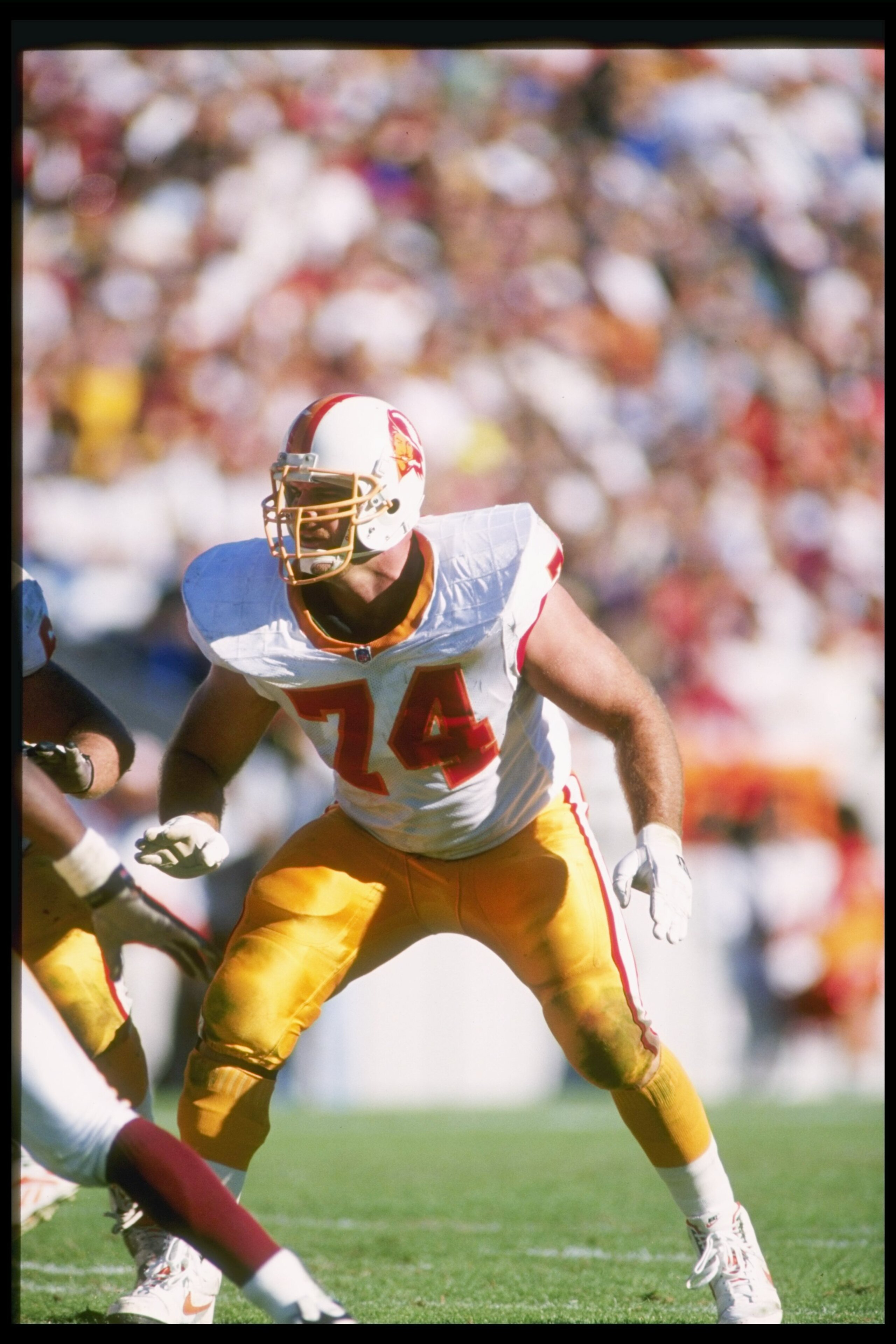 8 Dec 1996: Offensive lineman Paul Gruber of the Tampa Bay Buccaneers looks on during a game against the Washington Redskins at Houlihan''s Stadium in Tampa, Florida. The Buccaneers won the game, 24-10.
