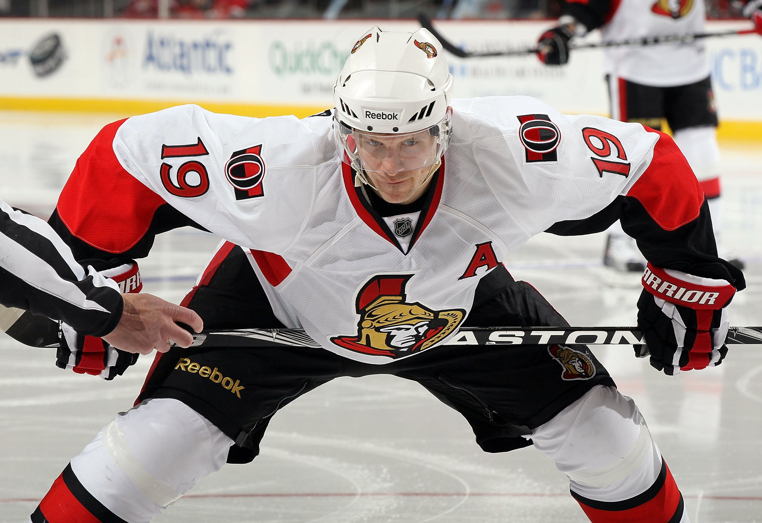 NEWARK, NJ - MARCH 08: Jason Spezza #19 of the Ottawa Senators waits to take a face off against the New Jersey Devils at the Prudential Center on March 8, 2011 in Newark, New Jersey. The Senators defeated the Devils 2-1. (Photo by Jim McIsaac/Getty Imag NEWARK, NJ - MARCH 08: Jason Spezza #19 of the Ottawa Senators waits to take a face off against the New Jersey Devils at the Prudential Center on March 8, 2011 in Newark, New Jersey. The Senators defeated the Devils 2-1. (Photo by Jim McIsaac/Getty Imag