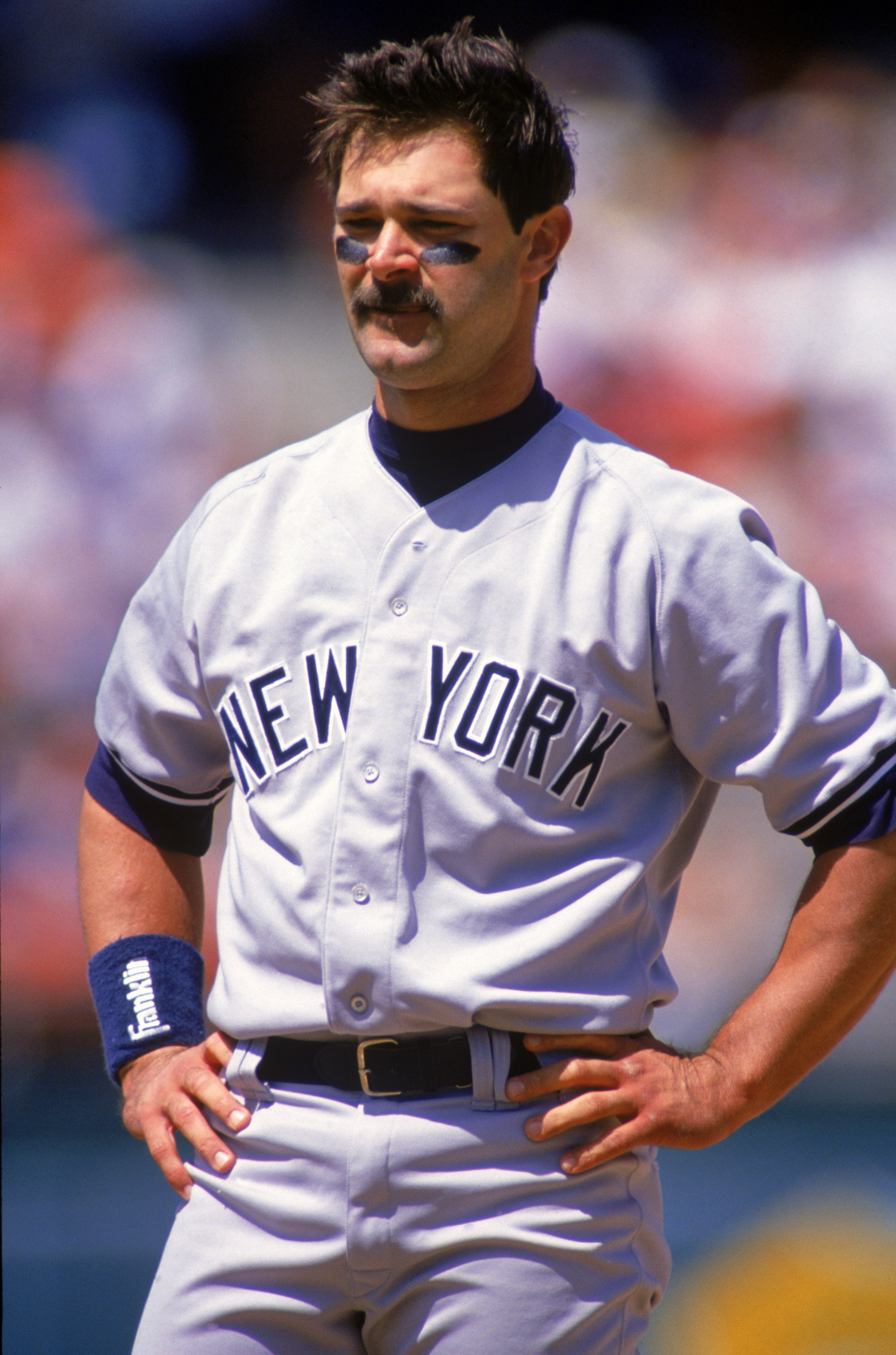 OAKLAND, CA - APRIL 30:  Don Mattingly #23 of the New York Yankees looks on as he stand on the field during a game against the Oakland Athletics at Oakland-Alameda County Coliseum on April 30, 1994 in Oakland, California.  (Photo by Otto Greule Jr/Getty I