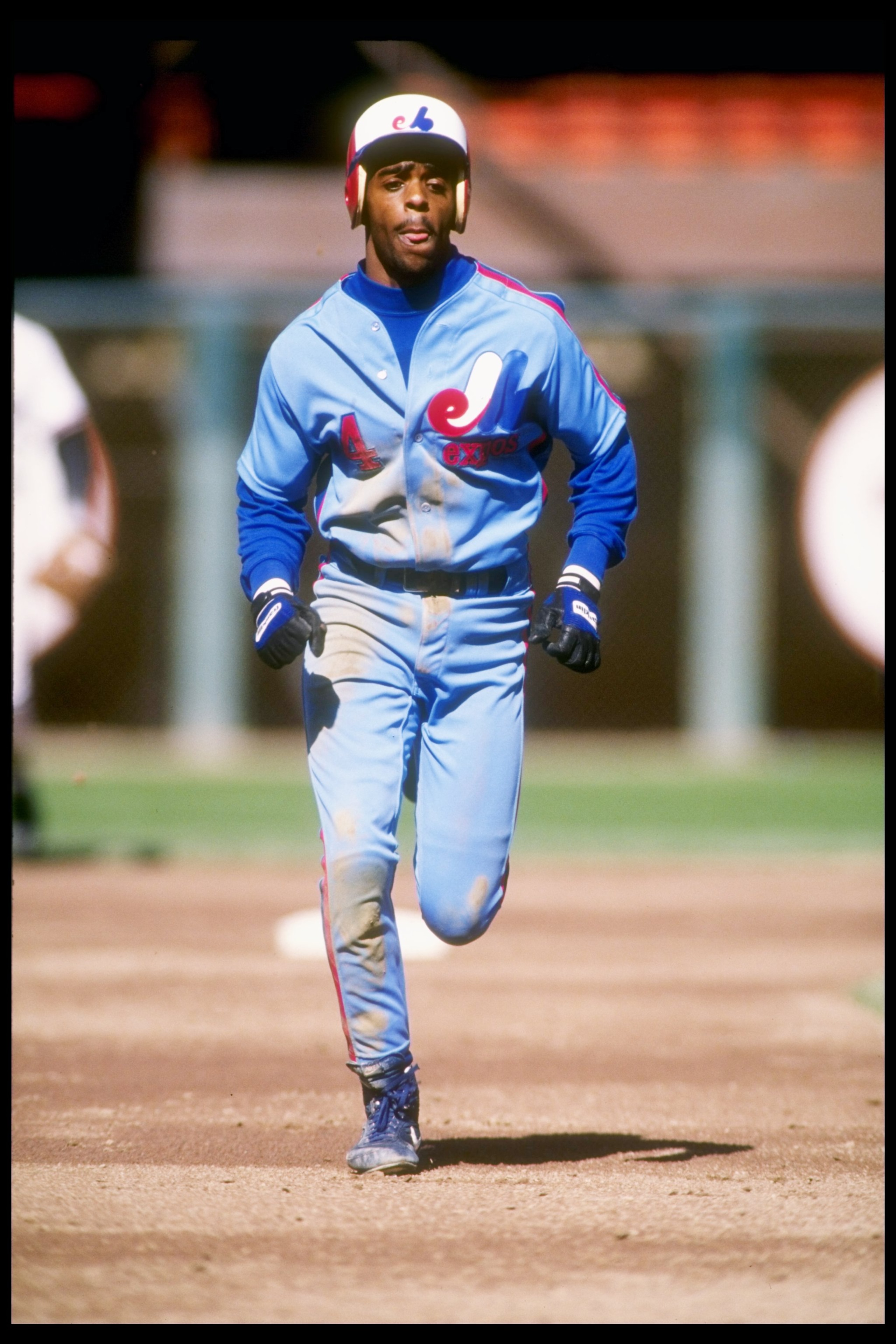 Second baseman Delino DeShields of the Montreal Expos in action against the San Francisco Giants.