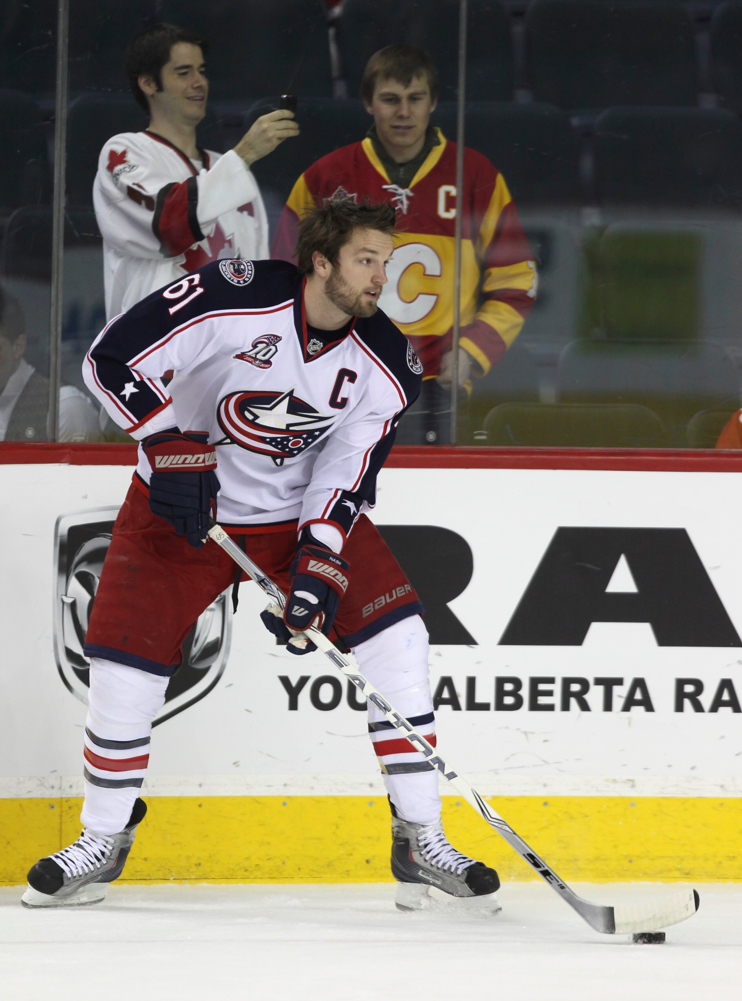 CALGARY, CANADA - MARCH 04: Rick Nash #61 of the Columbus Blue Jackets skates in the warm up before NHL action against the Calgary Flames on March 4, 2011 at the Scotiabank Saddledome in Calgary, Alberta, Canada. (Photo by Mike Ridewood/Getty Images) CALGARY, CANADA - MARCH 04: Rick Nash #61 of the Columbus Blue Jackets skates in the warm up before NHL action against the Calgary Flames on March 4, 2011 at the Scotiabank Saddledome in Calgary, Alberta, Canada. (Photo by Mike Ridewood/Getty Images)