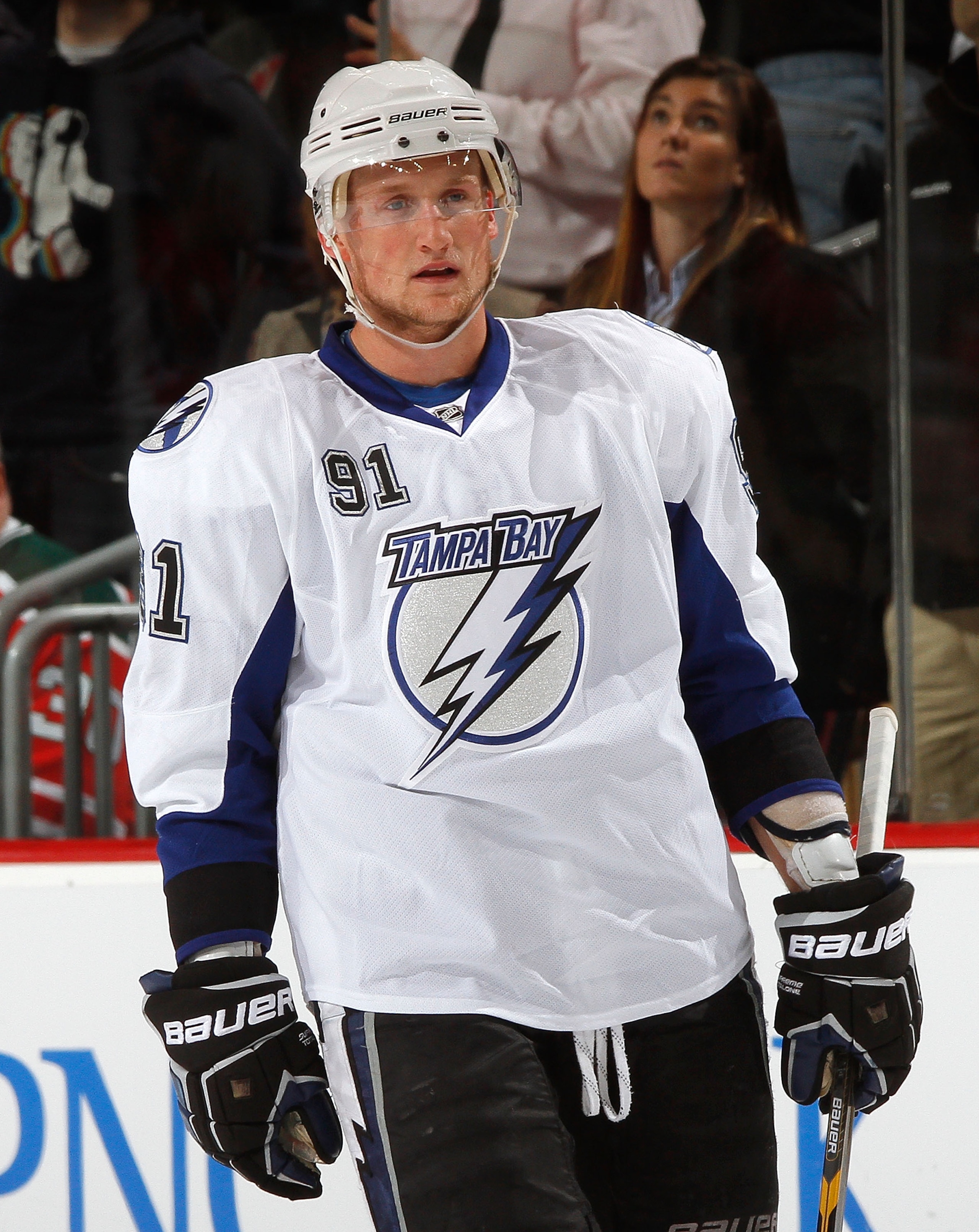 NEWARK, NJ - MARCH 02: Steven Stamkos #91 of the Tampa Bay Lightning prepares for a faceoff during an NHL hockey game against the New Jersey Devils at the Prudential Center on March 2, 2011 in Newark, New Jersey. (Photo by Paul Bereswill/Getty Images) NEWARK, NJ - MARCH 02: Steven Stamkos #91 of the Tampa Bay Lightning prepares for a faceoff during an NHL hockey game against the New Jersey Devils at the Prudential Center on March 2, 2011 in Newark, New Jersey. (Photo by Paul Bereswill/Getty Images)