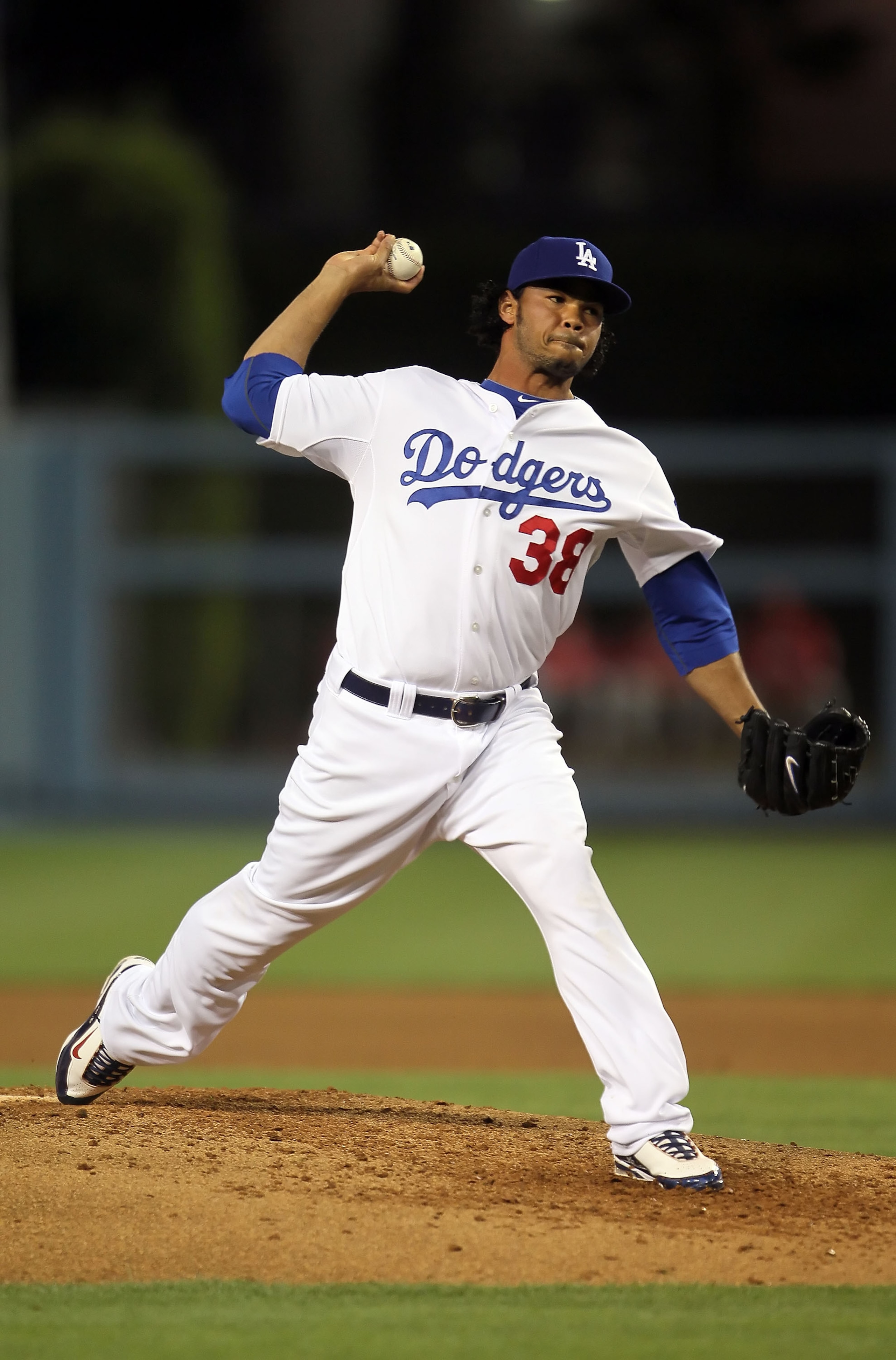 LOS ANGELES, CA - AUGUST 31: Ramon Troncoso #38 of the Los Angeles Dodgers pitches against the Philadelphia Phillies at Dodger Stadium on August 31, 2010 in Los Angeles, California. The Phillies defeated the Dodgers 8-4. (Photo by Jeff Gross/Getty Image LOS ANGELES, CA - AUGUST 31: Ramon Troncoso #38 of the Los Angeles Dodgers pitches against the Philadelphia Phillies at Dodger Stadium on August 31, 2010 in Los Angeles, California. The Phillies defeated the Dodgers 8-4. (Photo by Jeff Gross/Getty Image