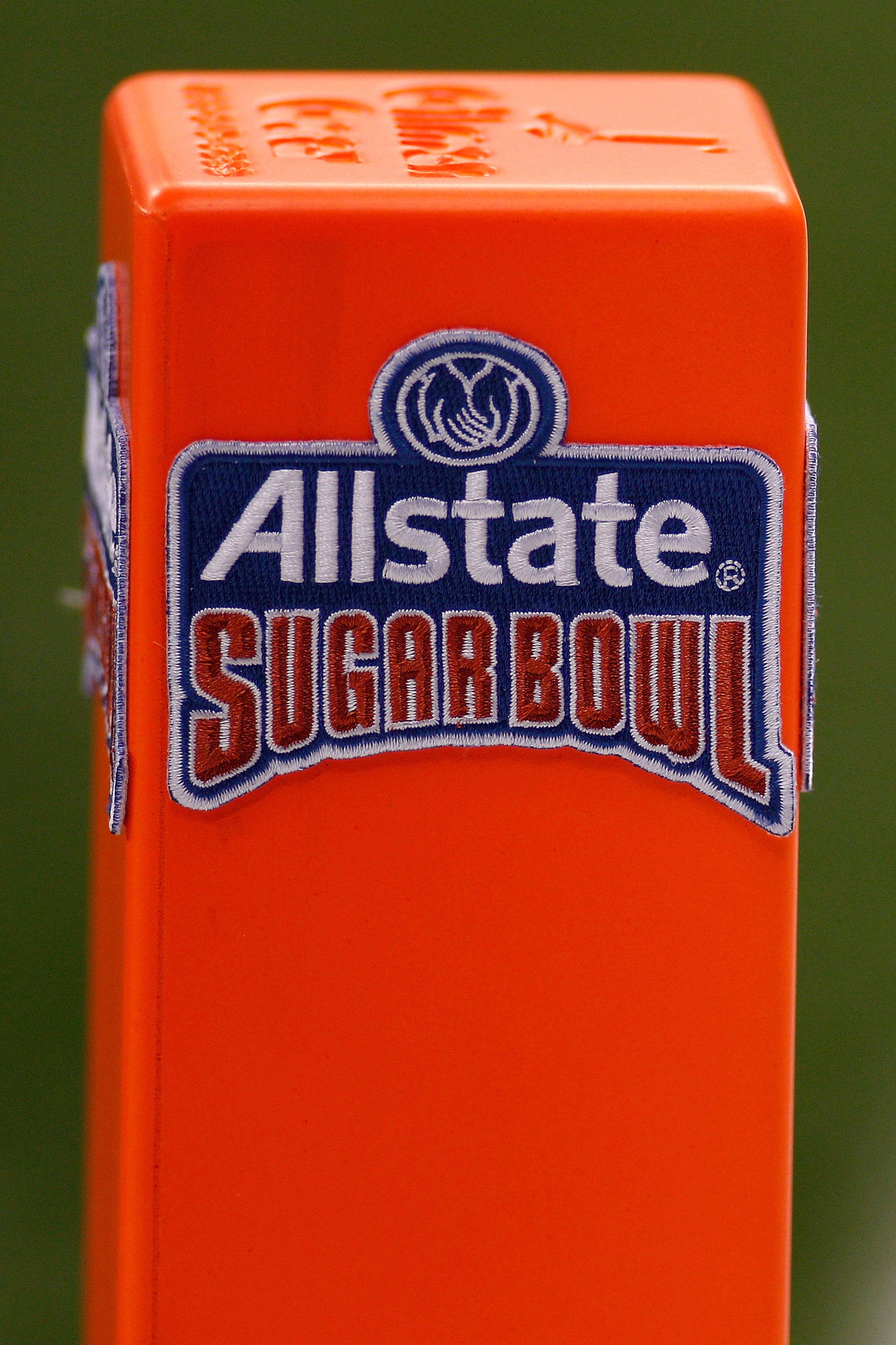 NEW ORLEANS, LA - JANUARY 04:  A detail photo of the pylon during the Allstate Sugar Bowl between the Arkansas Razorbacks and Ohio State Buckeyes at the Louisiana Superdome on January 4, 2011 in New Orleans, Louisiana.  (Photo by Chris Graythen/Getty Imag