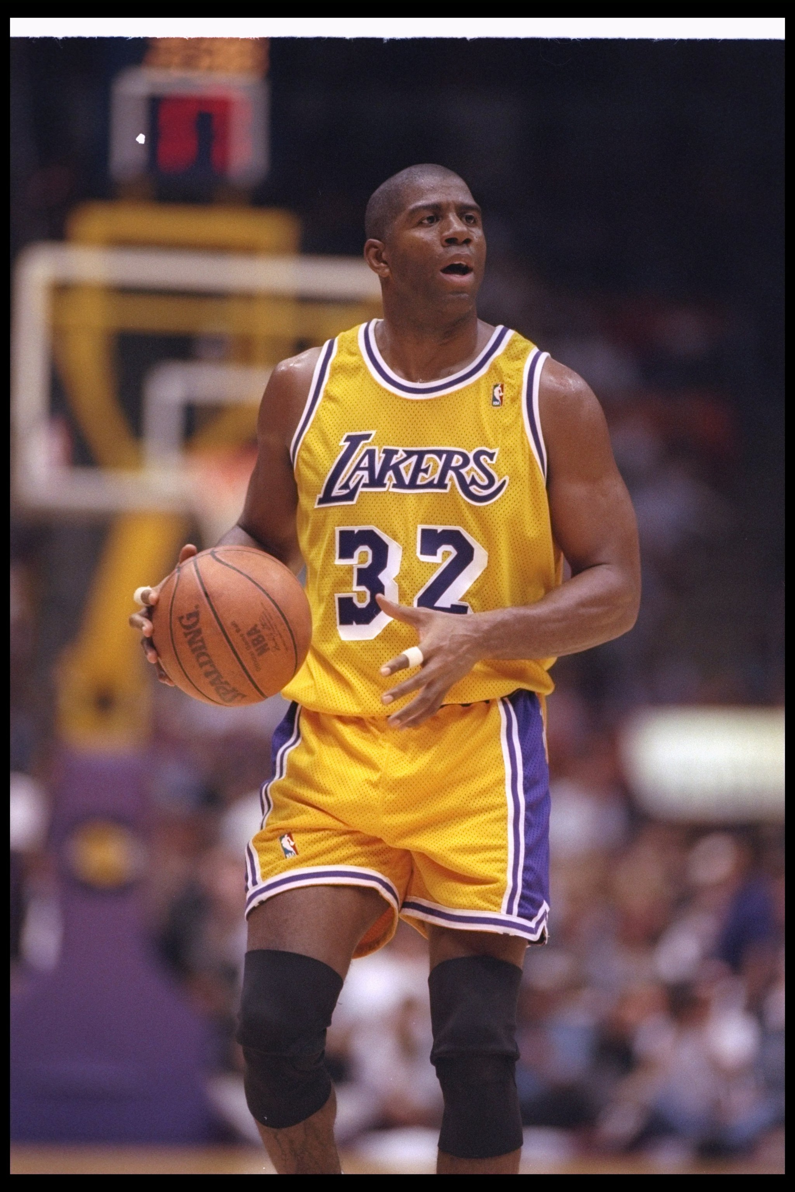 2 Feb 1996: Guard Earvin (Magic) Johnson of the Los Angeles Lakers moves the ball during a game against the Chicago Bulls at the Great Western Forum in Inglewood, California. The Bulls won the game, 99-84. Mandatory Credit: ALLSPORT USA /Allsport Manda 2 Feb 1996: Guard Earvin (Magic) Johnson of the Los Angeles Lakers moves the ball during a game against the Chicago Bulls at the Great Western Forum in Inglewood, California. The Bulls won the game, 99-84. Mandatory Credit: ALLSPORT USA /Allsport Manda