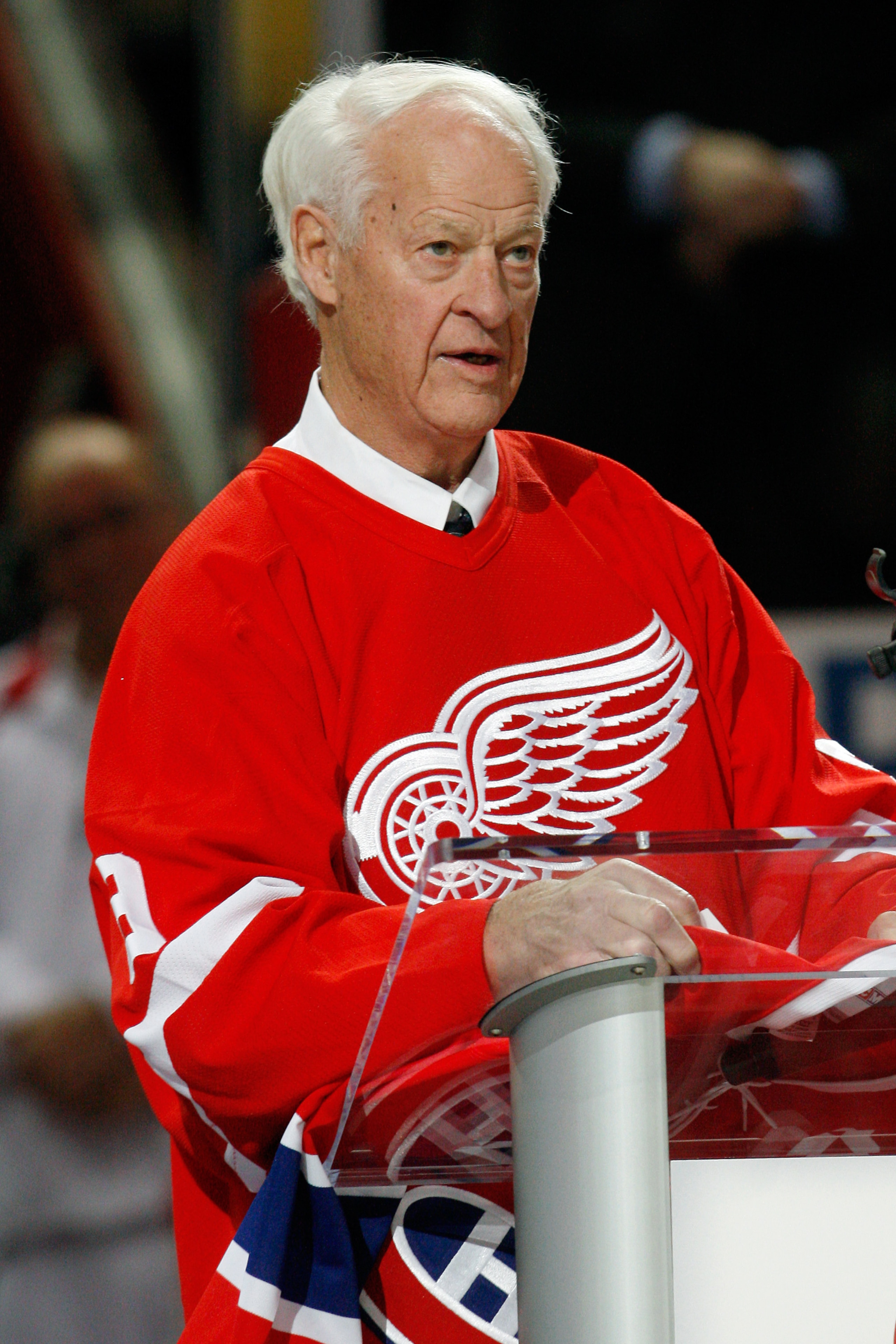 MONTREAL- DECEMBER 4: Gordie Howe speaks to fans during the Centennial Celebration ceremonies prior to the NHL game between the Montreal Canadiens and Boston Bruins on December 4, 2009 at the Bell Centre in Montreal, Quebec, Canada. The Canadiens defeat MONTREAL- DECEMBER 4: Gordie Howe speaks to fans during the Centennial Celebration ceremonies prior to the NHL game between the Montreal Canadiens and Boston Bruins on December 4, 2009 at the Bell Centre in Montreal, Quebec, Canada. The Canadiens defeat