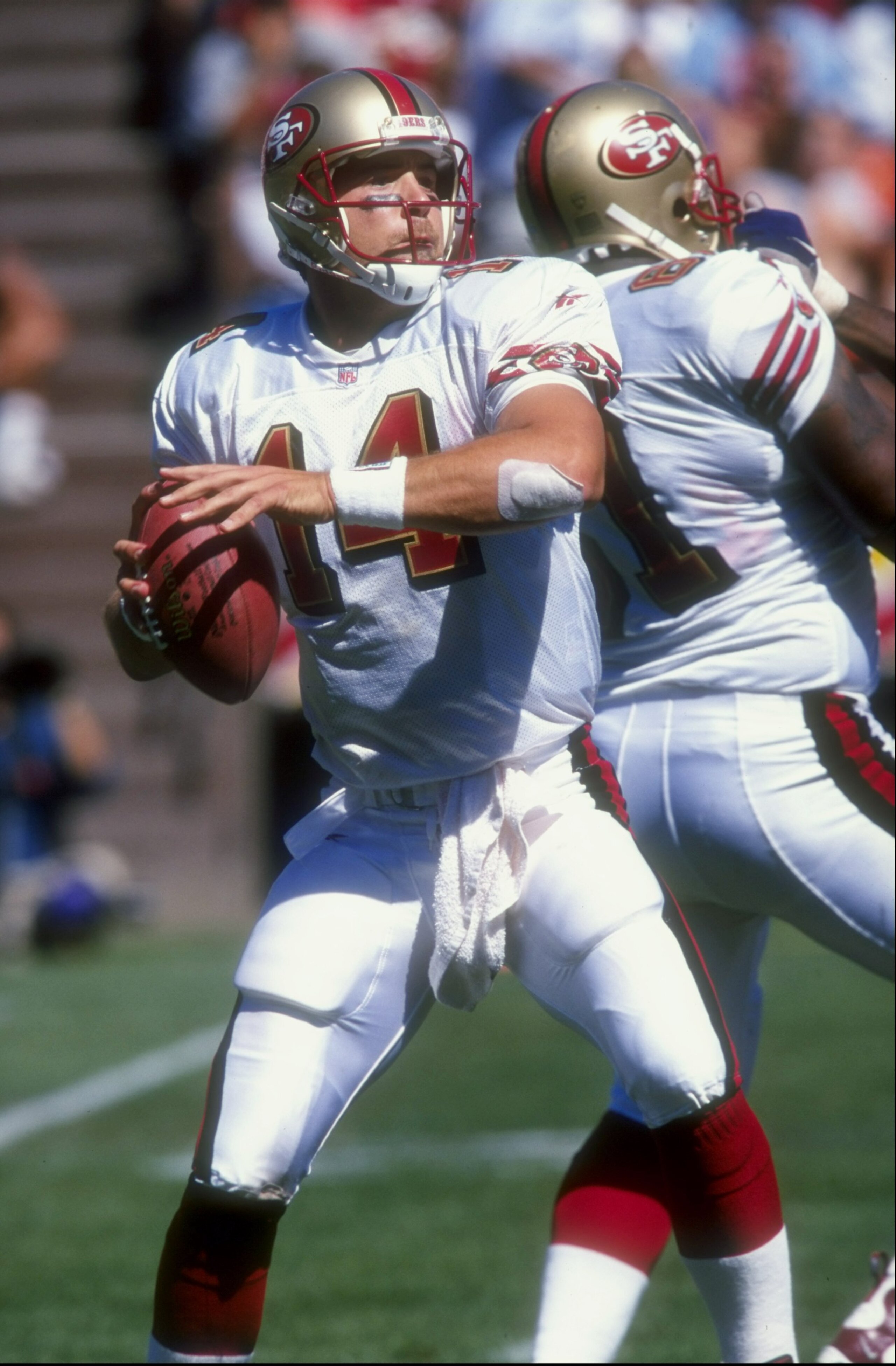 23 Aug 1998: Quarterback John Druckenmiller #14 of the San Francisco 49ers in action during the pre-season game against the Miami Dolphins at the 3Com Park in San Francisco, California. The Dolphins defeated the 49ers 21-20. 23 Aug 1998: Quarterback John Druckenmiller #14 of the San Francisco 49ers in action during the pre-season game against the Miami Dolphins at the 3Com Park in San Francisco, California. The Dolphins defeated the 49ers 21-20.