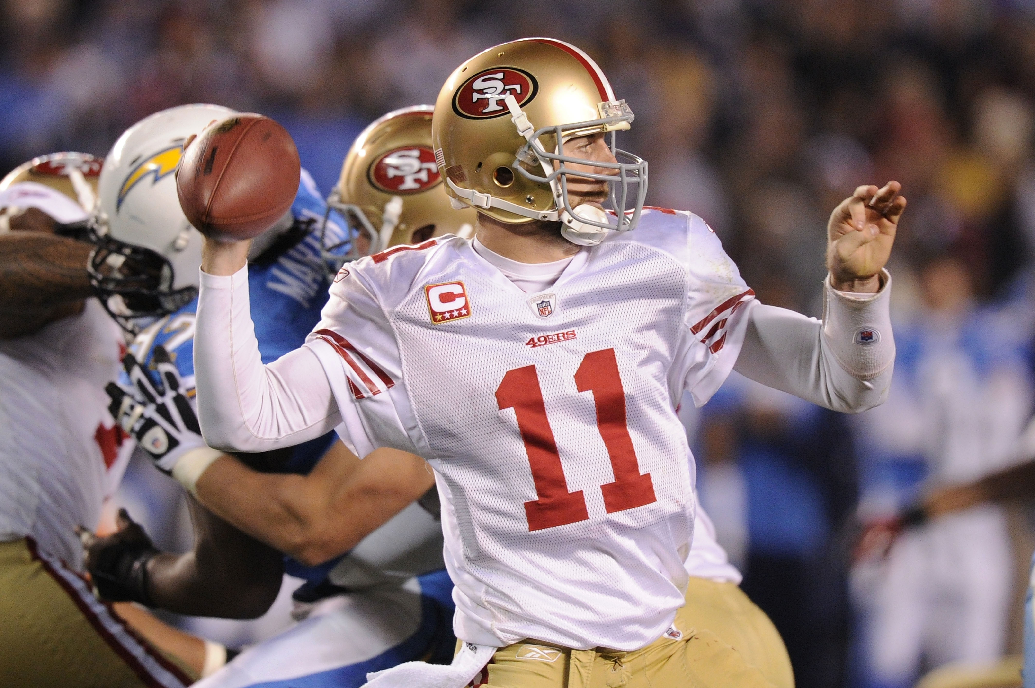 San Francisco 49ers QB Alex Smith (11) looks to pass against the