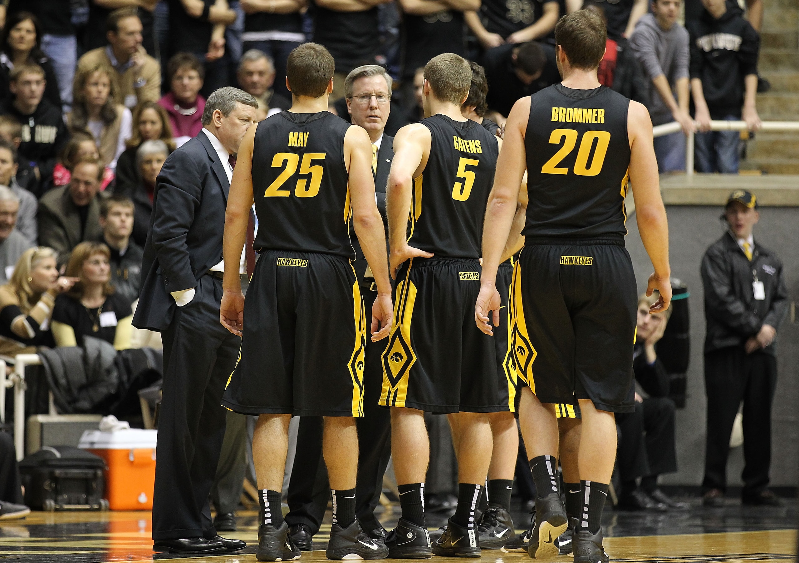 WEST LAFAYETTE, IN - JANUARY 09:  Head coach Fran McCaffery of the Iowa Hawkeyes coaches during the Big Ten Conference game against the Purdue Boilermakers at Mackey Arena on January 9, 2011 in West Lafayette, Indiana.  (Photo by Andy Lyons/Getty Images)