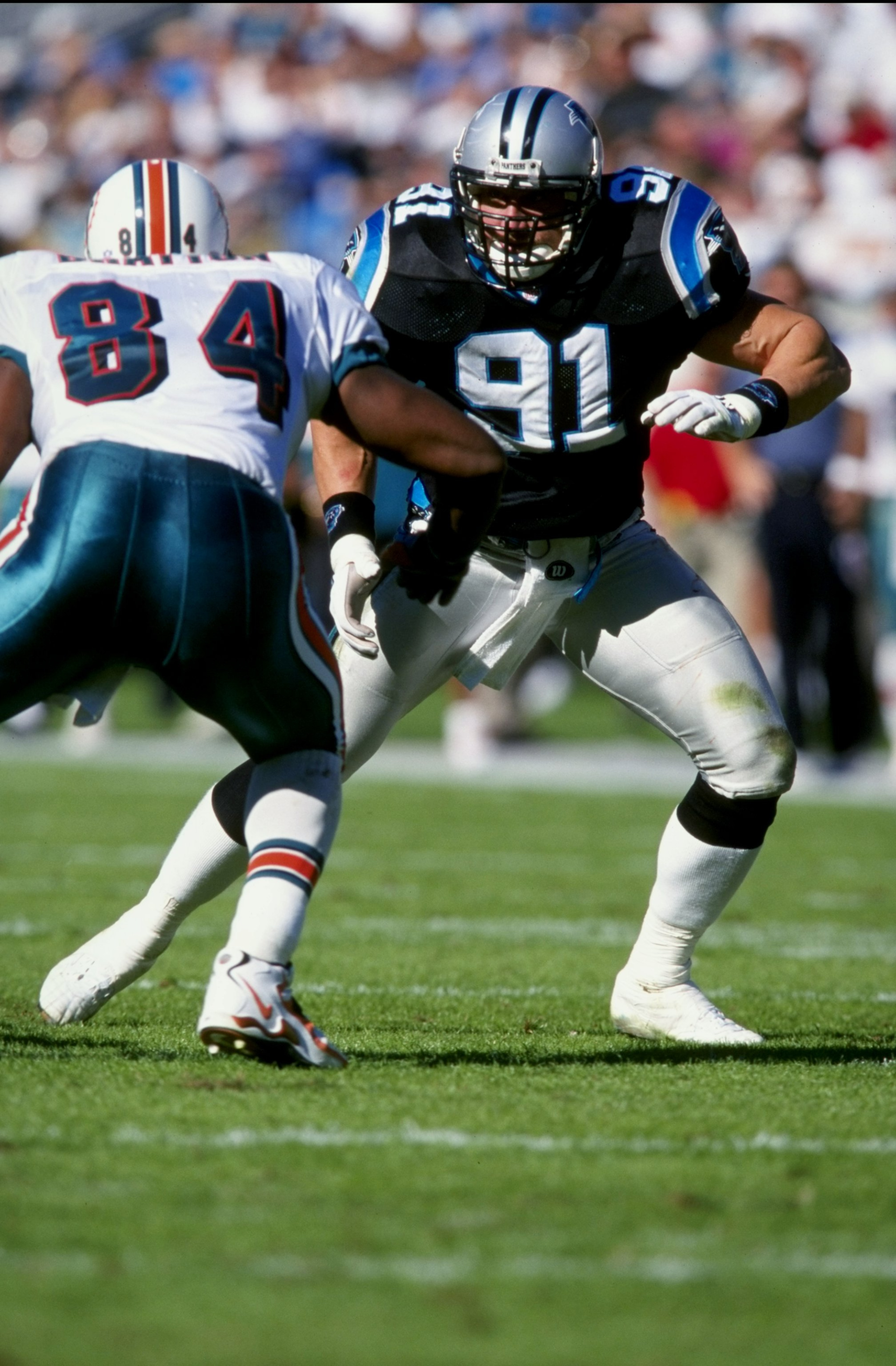 15 Nov 1998: Kevin Greene #91 of the Carolina Panthers in action during the game against the Miami Dolphins at the Ericsson Stadium in Charlotte, North Carolina. The Dolphins defeated the Panthers 13-9. Mandatory Credit: Tom Hauck /Allsport 15 Nov 1998: Kevin Greene #91 of the Carolina Panthers in action during the game against the Miami Dolphins at the Ericsson Stadium in Charlotte, North Carolina. The Dolphins defeated the Panthers 13-9. Mandatory Credit: Tom Hauck /Allsport