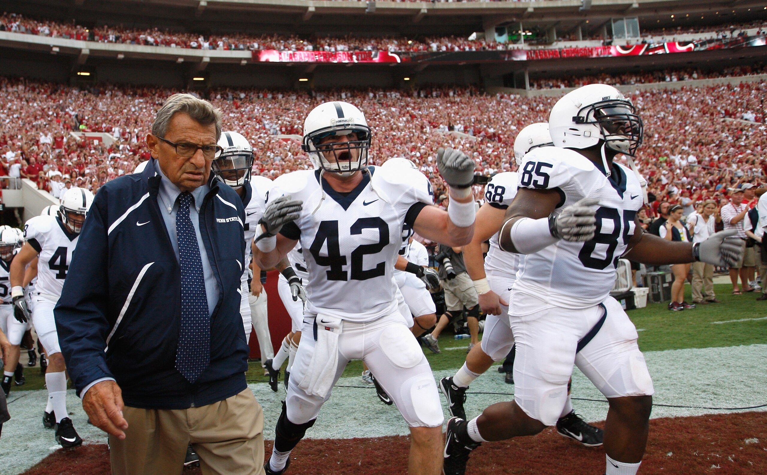 TUSCALOOSA, AL - SEPTEMBER 11: Head coach Joe Paterno of the Penn State Nittany Lions against the Alabama Crimson Tide at Bryant-Denny Stadium on September 11, 2010 in Tuscaloosa, Alabama. (Photo by Kevin C. Cox/Getty Images) TUSCALOOSA, AL - SEPTEMBER 11: Head coach Joe Paterno of the Penn State Nittany Lions against the Alabama Crimson Tide at Bryant-Denny Stadium on September 11, 2010 in Tuscaloosa, Alabama. (Photo by Kevin C. Cox/Getty Images)