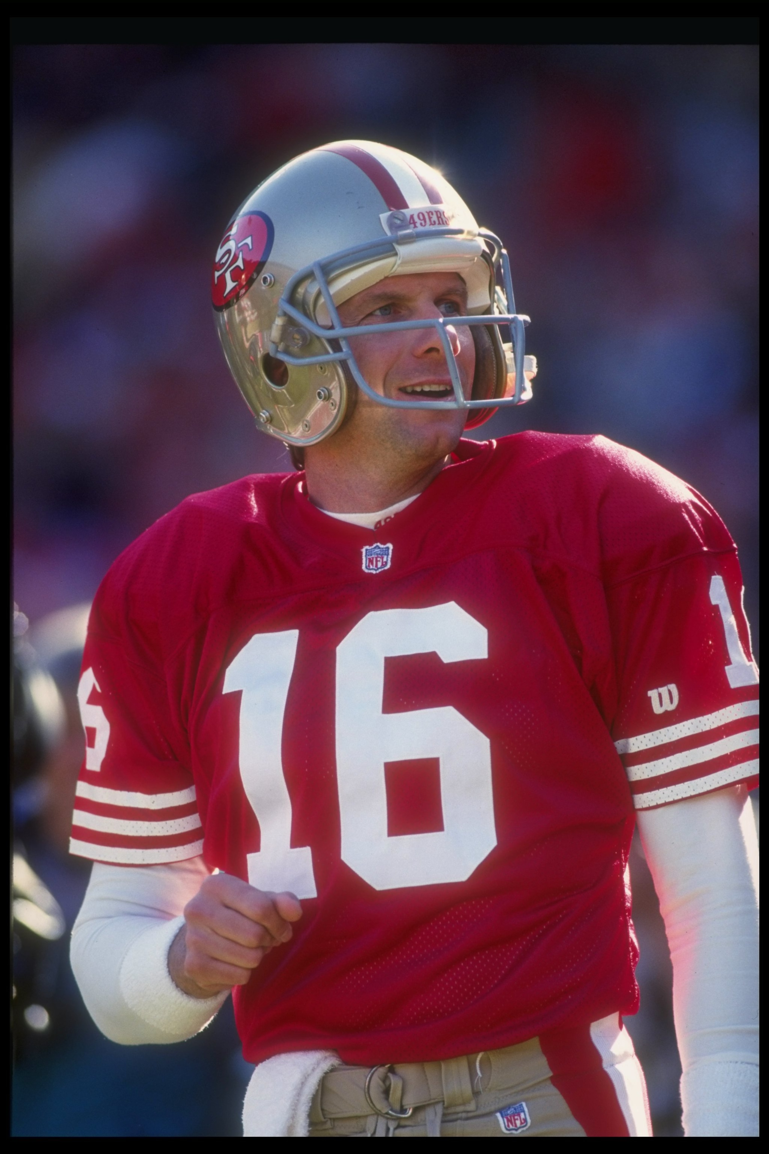 19 Dec 1992:  Quarterback Joe Montana of the San Francisco 49ers looks on during a game against the Tampa Bay Buccaneers at Candlestick Park in San Francisco, California. Mandatory Credit: Otto Greule Jr.  /Allsport