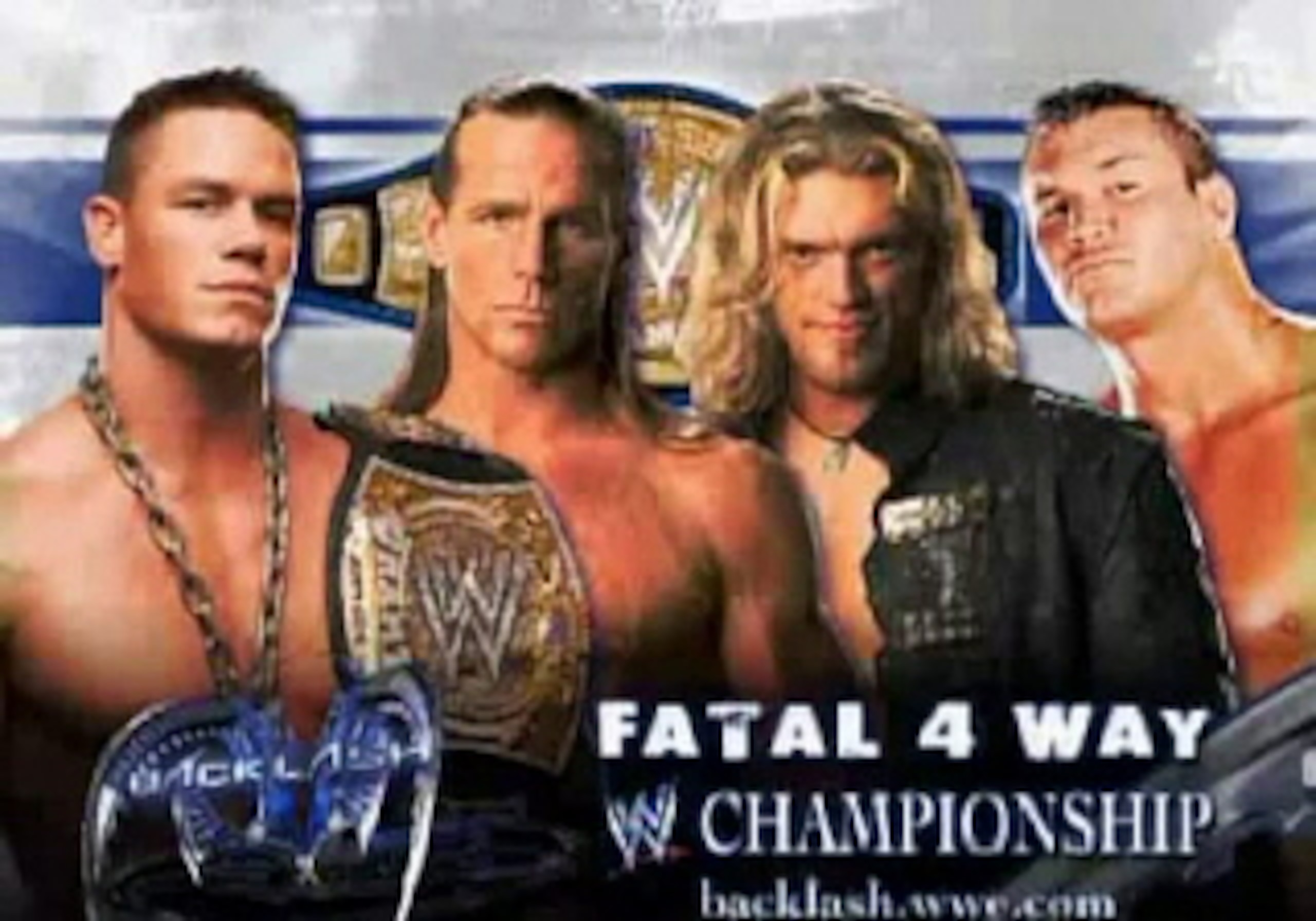 John Cena facing Shawn Michaels, Edge, and Randy Orton